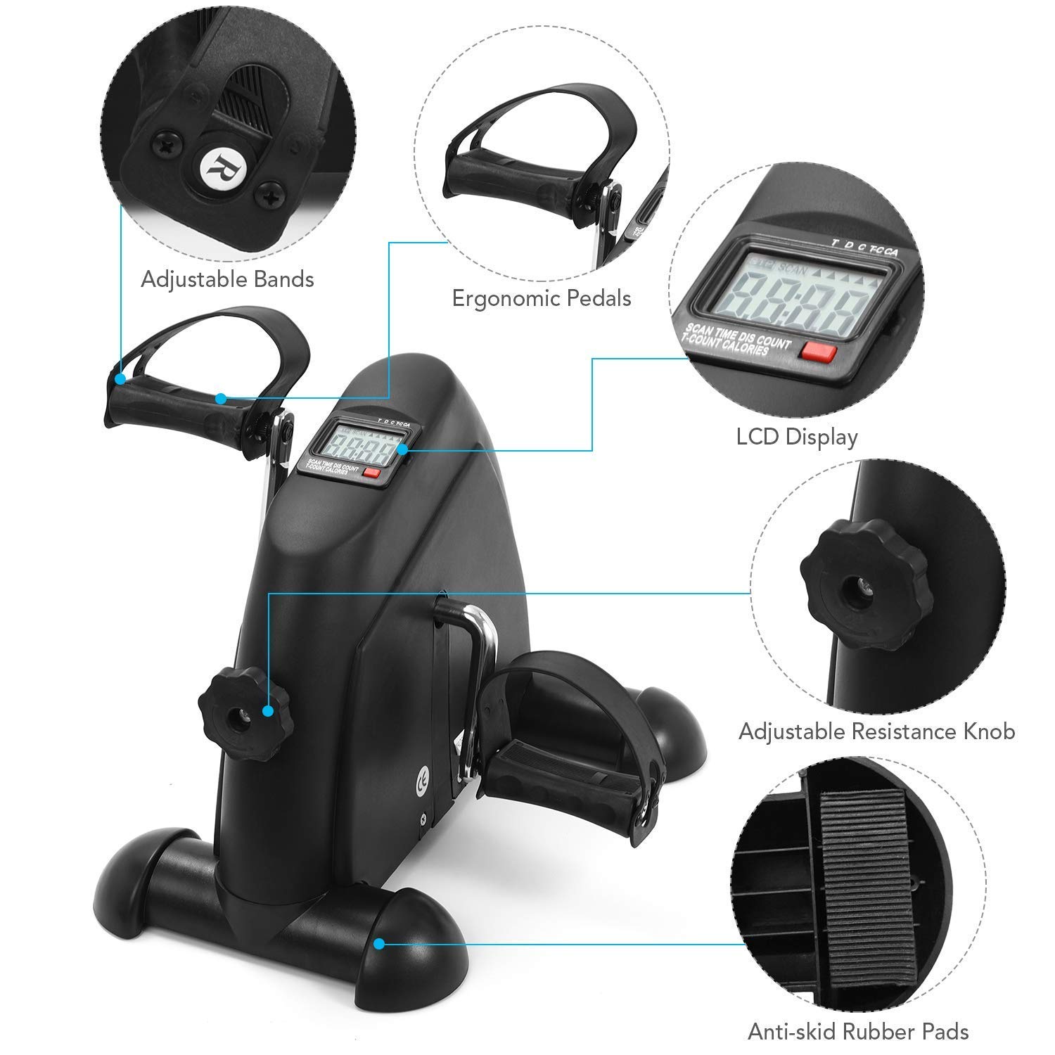 Portable Under Desk Mini Bike Pedal Exerciser - Adjustable Resistance, LCD Display - Compact Indoor Cycling & Leg Workout for Home & Office Use