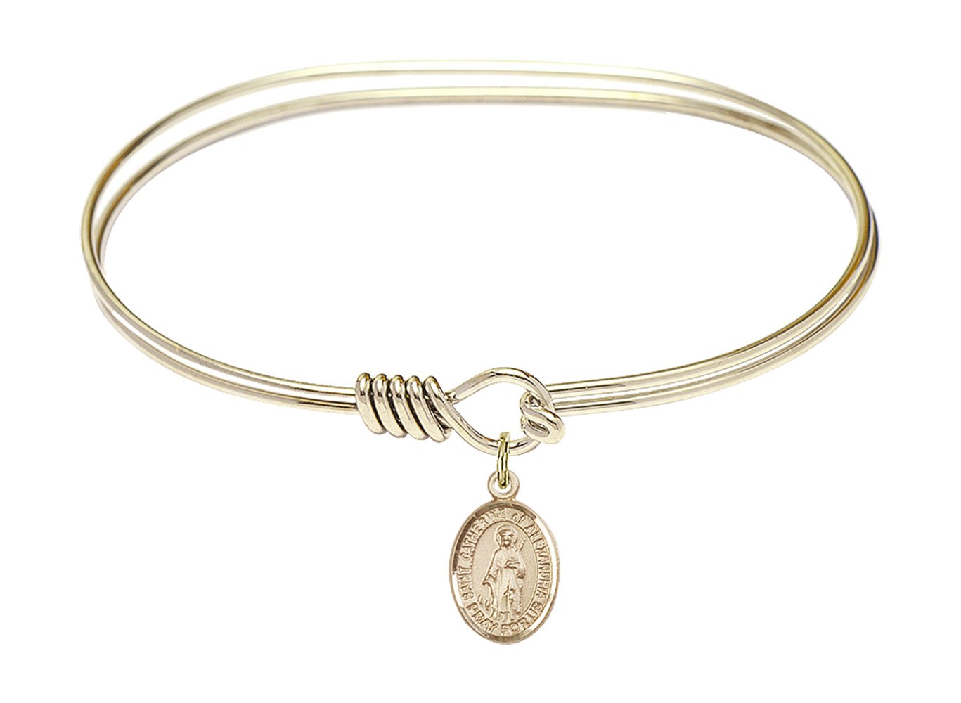 F A Dumont 7 Inch Oval Eye Hook Bangle Bracelet with St. Catherine of Alexandria Charm - Elegant Religious Jewelry for Women, Perfect for Church, Weddings & Special Occasions