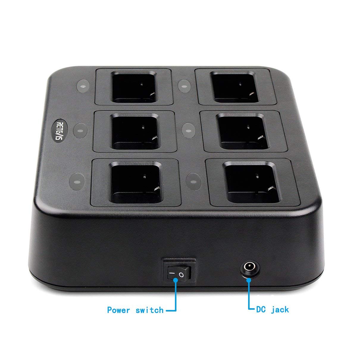 Retevis RT21 H-777S 6-Port Fast Charger for Walkie Talkies - Multi-Unit Rapid Charging Station Compatible with RT21V, RT28, RT53 Two-Way Radios & Batteries (1 Pack) - Perfect for Security Teams, Construction Sites, and Outdoor Adventures
