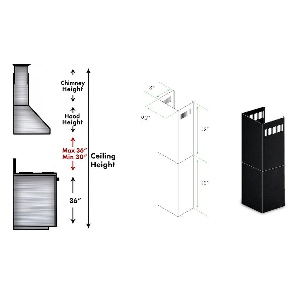 ZLINE 2-Piece 12-Inch Short Chimney Kit for 7 to 8-Foot Ceilings - Black Stainless Steel (SK BSKBN) - Perfect for Kitchen Range Hood Ventilation & Home Renovation