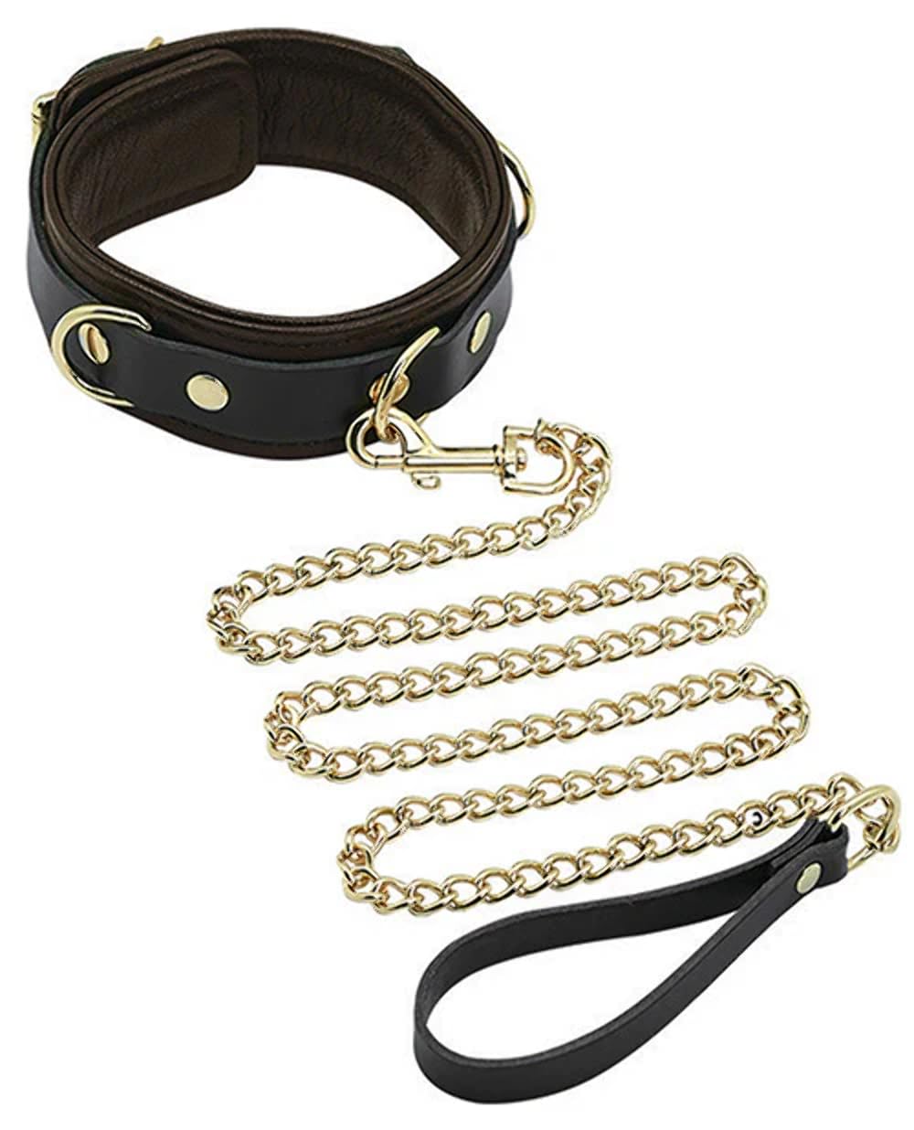 Premium Brown Leather Spartacus Dog Collar & Leash Set with Gold Accent Hardware - Durable Pet Accessories for Walking, Training & Outdoor Adventures