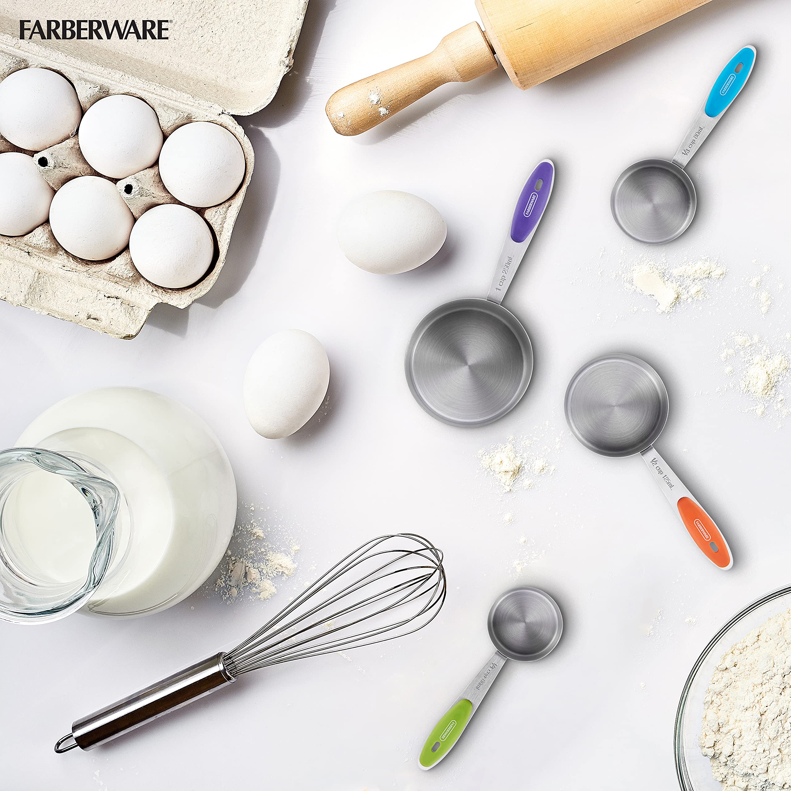Farberware Professional Stainless Steel Measuring Cups Set of 4 - Colorful Kitchen Measuring Tools for Baking, Cooking & Meal Prep