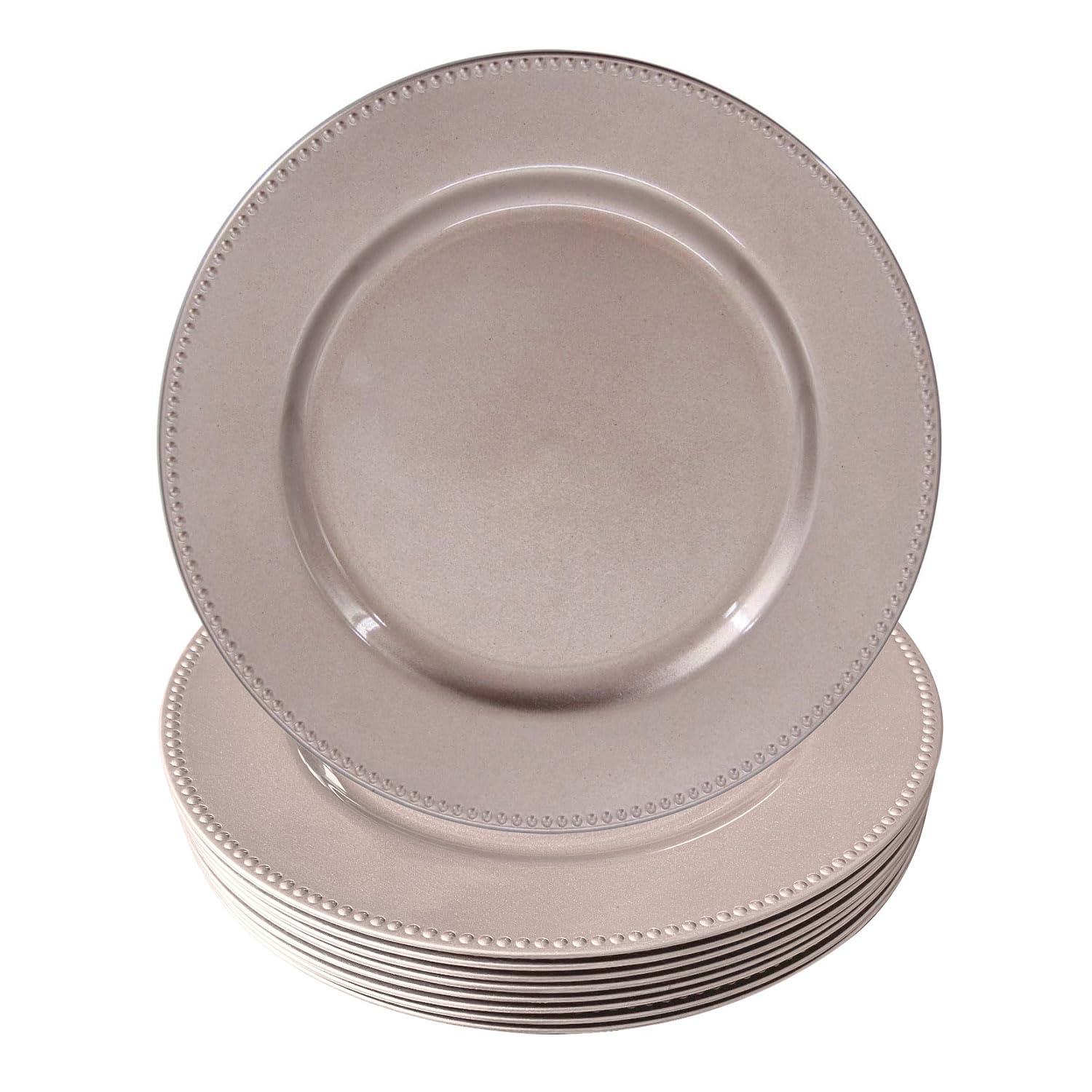 WELMATCH 13 Inch Champagne Plastic Beaded Charger Plates - Set of 12 Round Decorative Plates for Wedding, Party & Special Events - Elegant Table Setting & Buffet Display