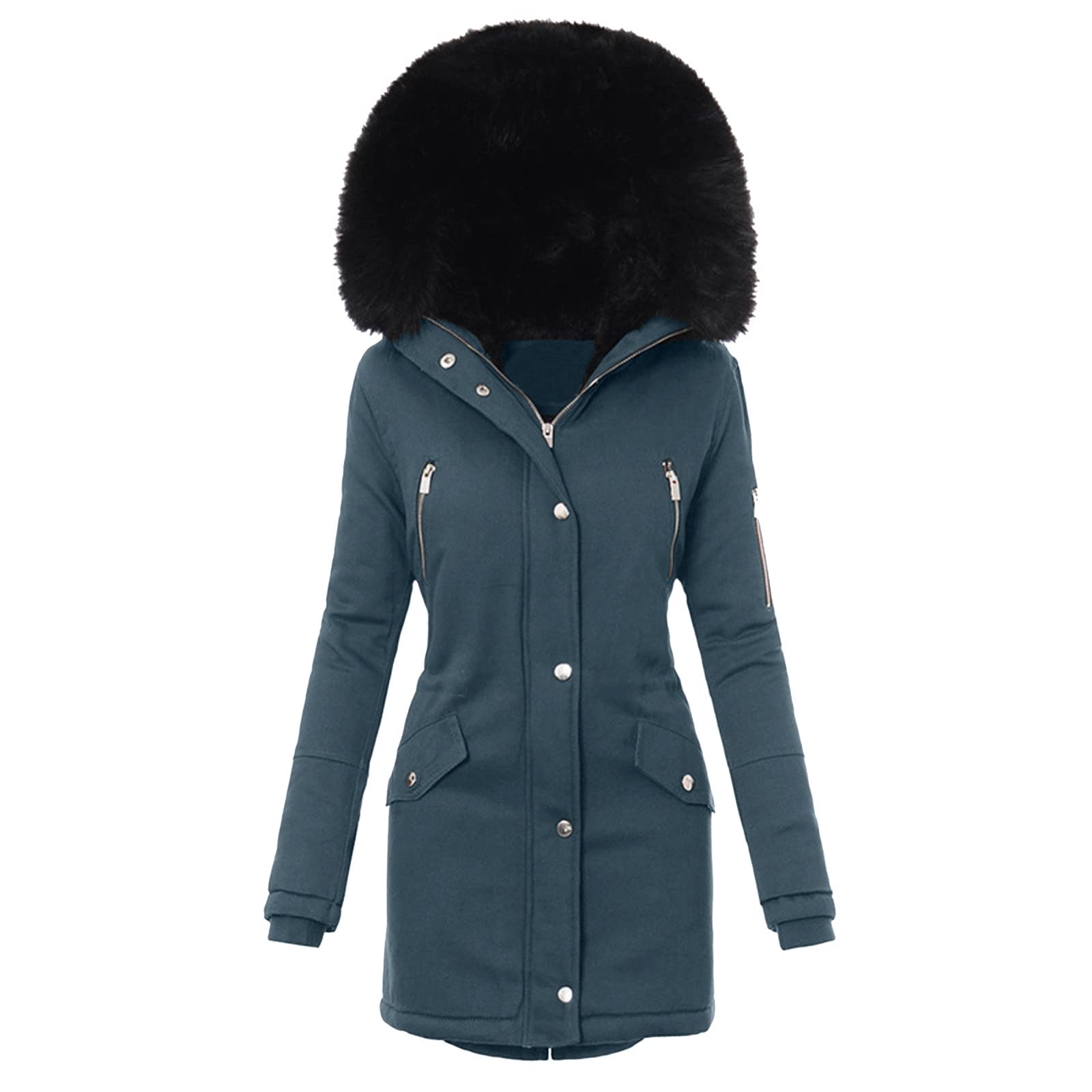 Women's Winter Wool Coat - Long Duffle Coat & Leather Motorcycle Jacket | Grey & Green Bomber Jacket, Maxi Coat for Women | Perfect for Cold Weather, Outdoor Activities & Fashion Outfits