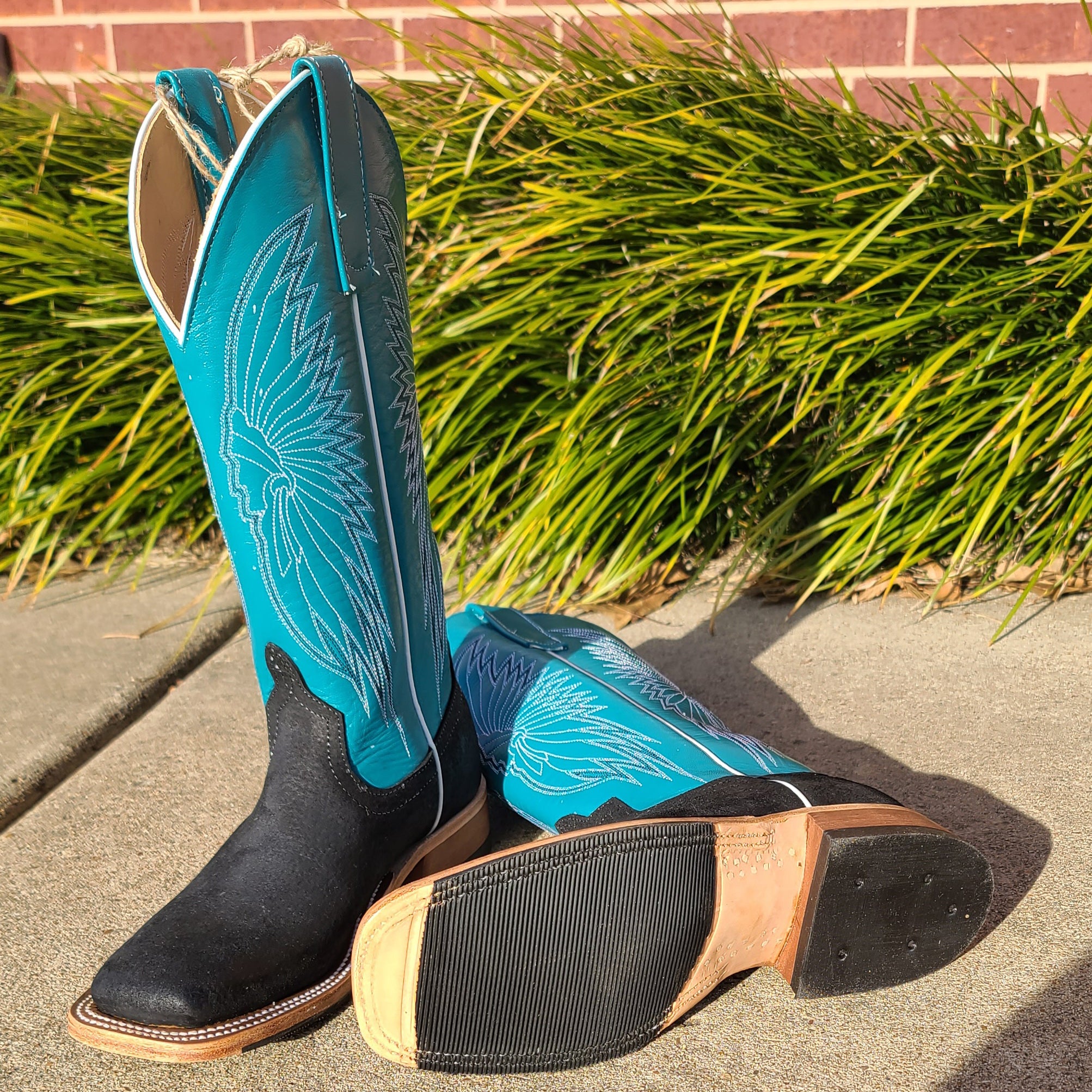 Anderson Bean Men's Black Pig & Autumn Teal Cowboy Boots - Premium Leather Western Boots for Riding, Country Dancing & Outdoor Adventures