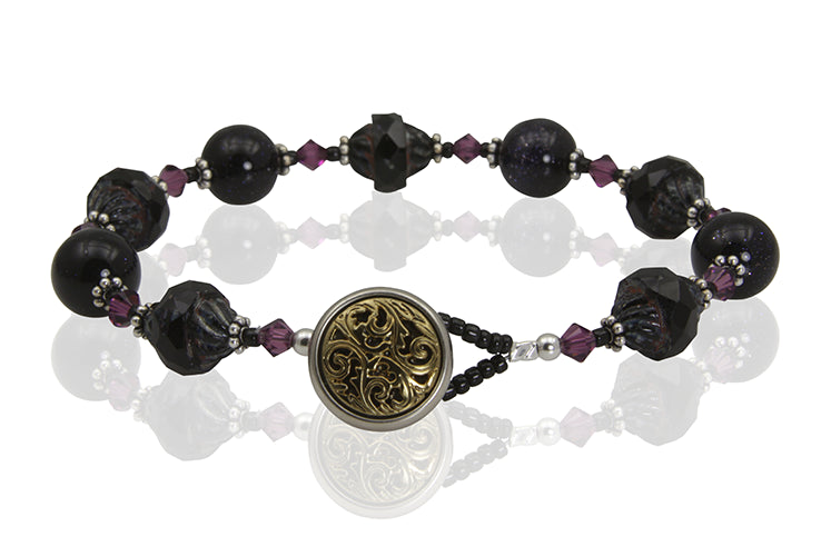 Black Gemstone Button Beaded Bracelet for Women - Elegant Adjustable Handmade Jewelry for Casual Wear, Boho Style & Gift Giving