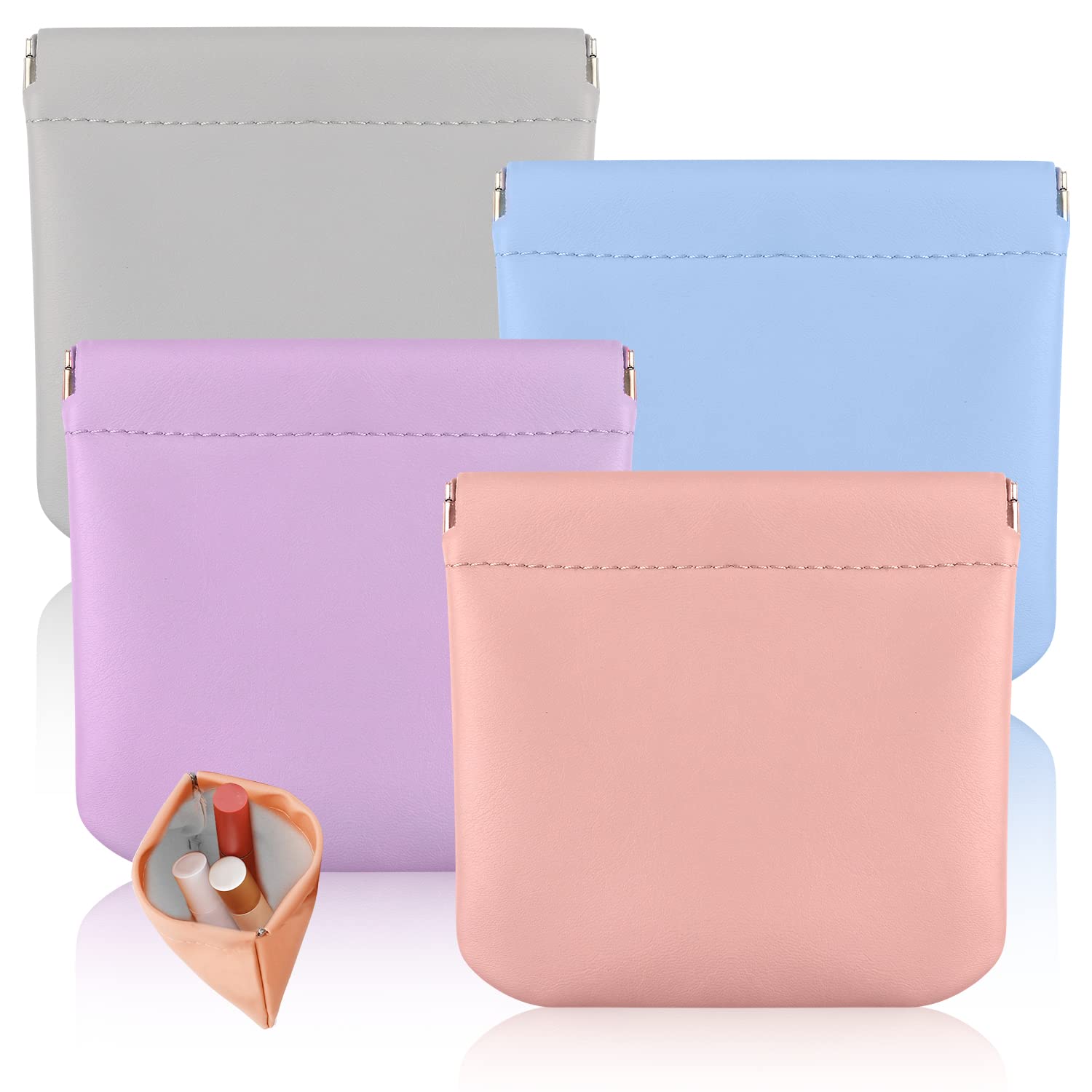 KINBOM 4pcs Lambskin Mini Makeup Bag - Waterproof Travel Cosmetic Pouch for Toiletries & Headphones