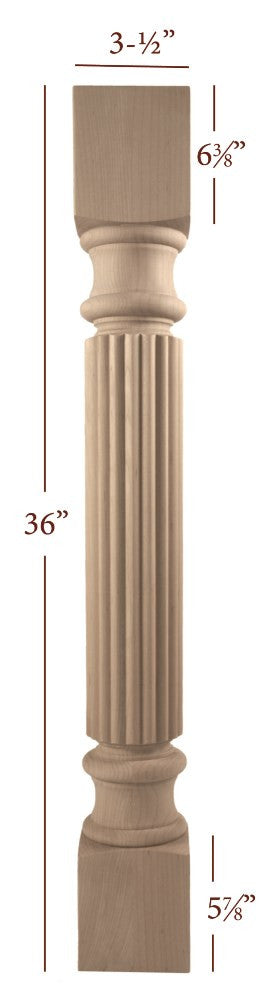 Stylish Reeded Island Leg Table Base - Modern Furniture Leg for Dining Tables, Desks & Countertops - Perfect for Home & Office Decor