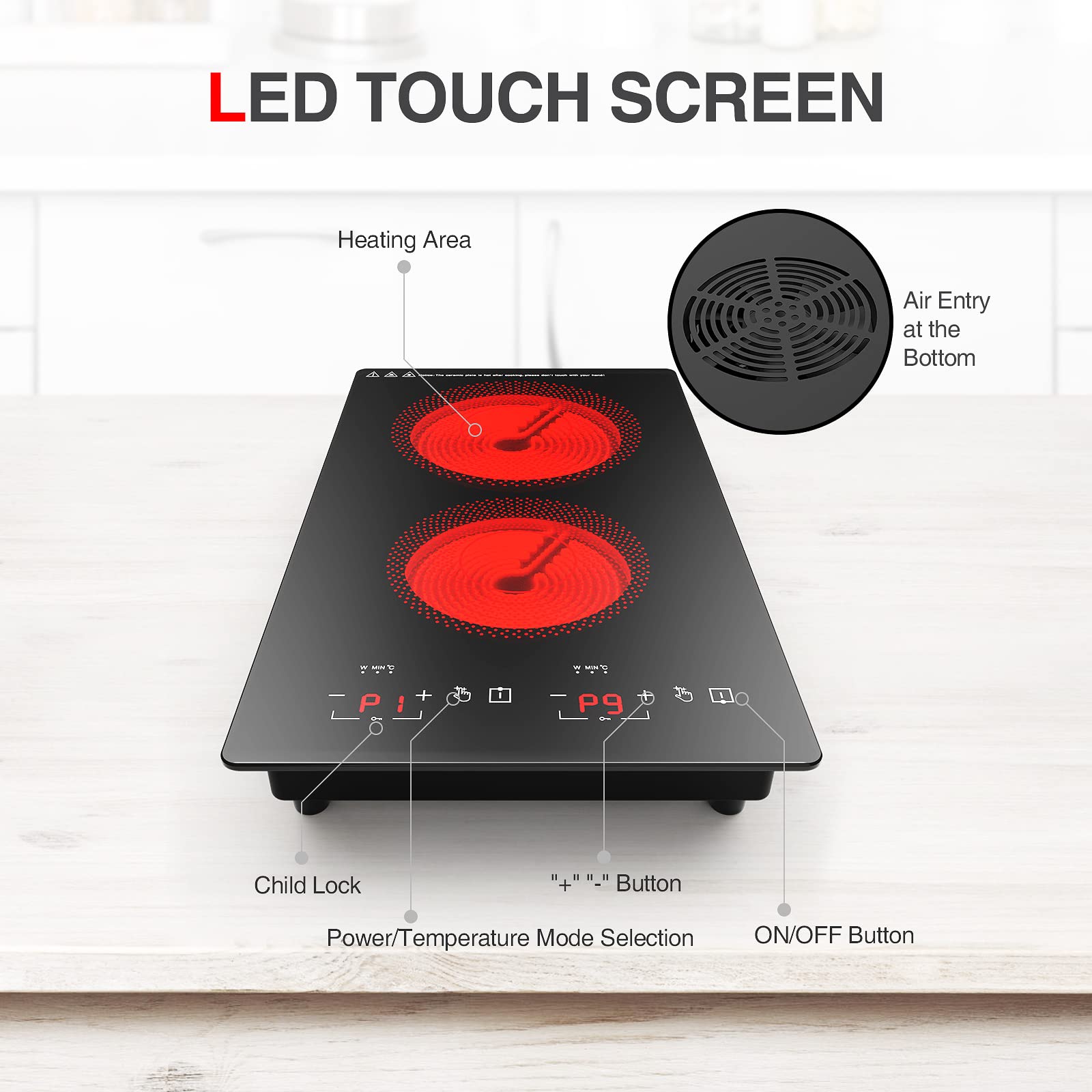 2 Burner Electric Cooktop 110V, 9 Power Levels with Child Safety Lock & Overheat Protection - 12 Inch Built-in Induction Hot Plate for Kitchen, RV, Dorm Cooking | Perfect for Small Spaces & Countertop Use