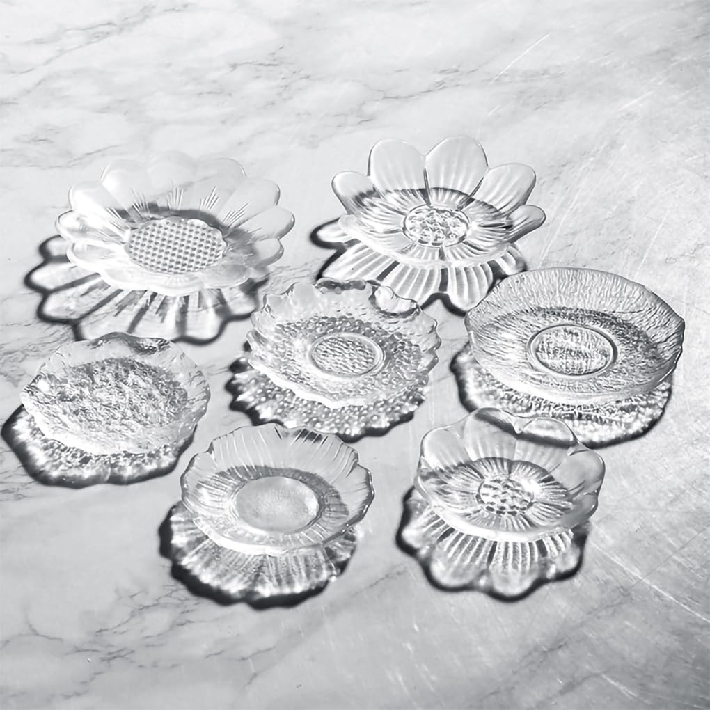 WAIT FLY Clear Glass Tea Bag Holder & Coaster Set - Sunflower Design, Perfect for Tea Accessories, Spoon Rest, Seasoning Dishes, and Side Dishes - Ideal for Afternoon Tea, Kitchen Organization, and Dining Table Decor