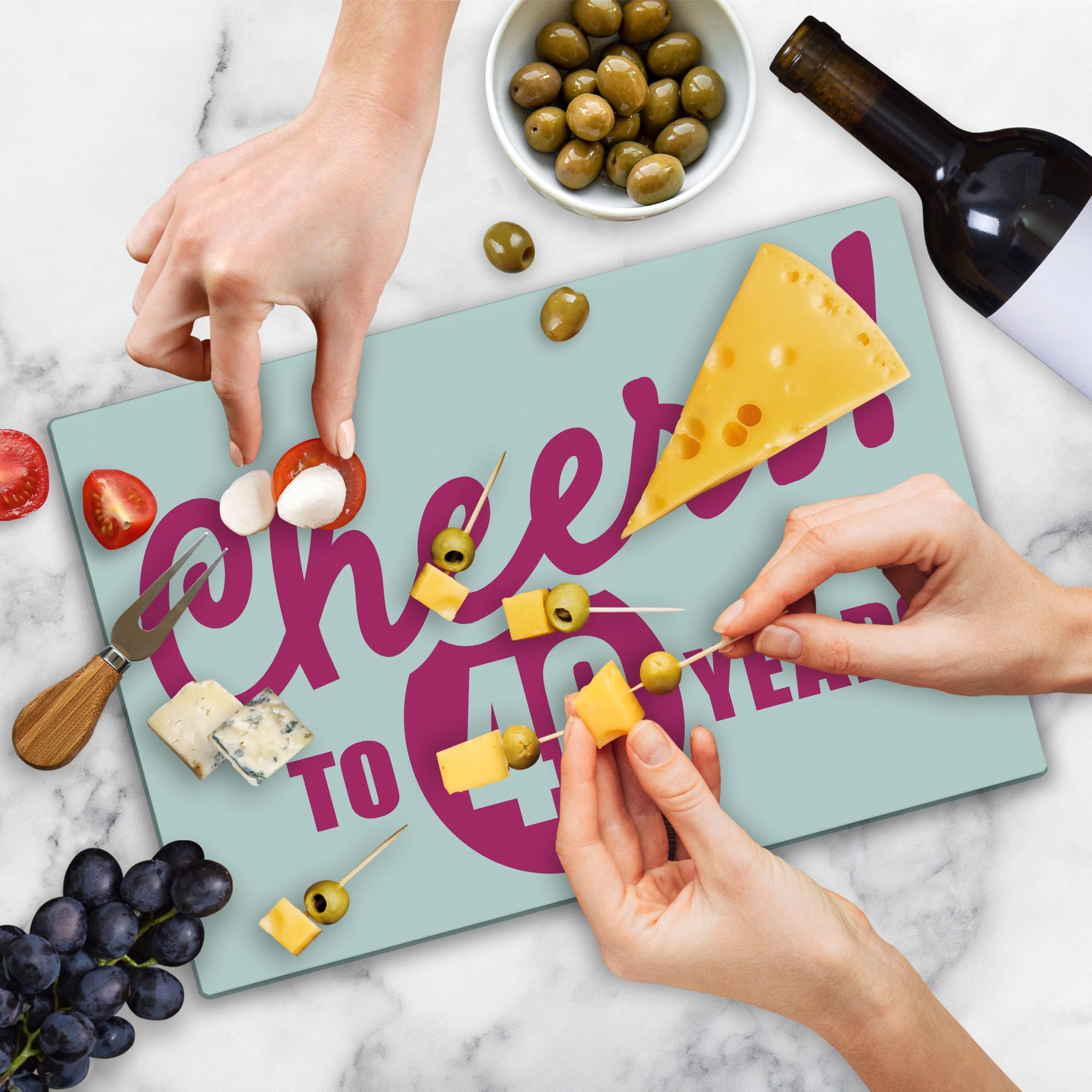 Ambesonne 40th Birthday Cutting Board - Happy Mood Greeting with Handwriting in Hot Pink - Tempered Glass Serving Board for Parties, Large Size (Hot Pink & White) - Perfect for Birthday Celebrations, Kitchen Decor & Gift Giving