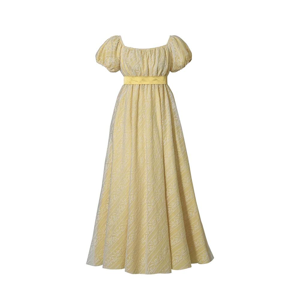 Penelope Featherington Costume Dress - Regency Era Women's Yellow High Waist Dress for Cosplay, Bridgerton Themed Parties & Historical Reenactments