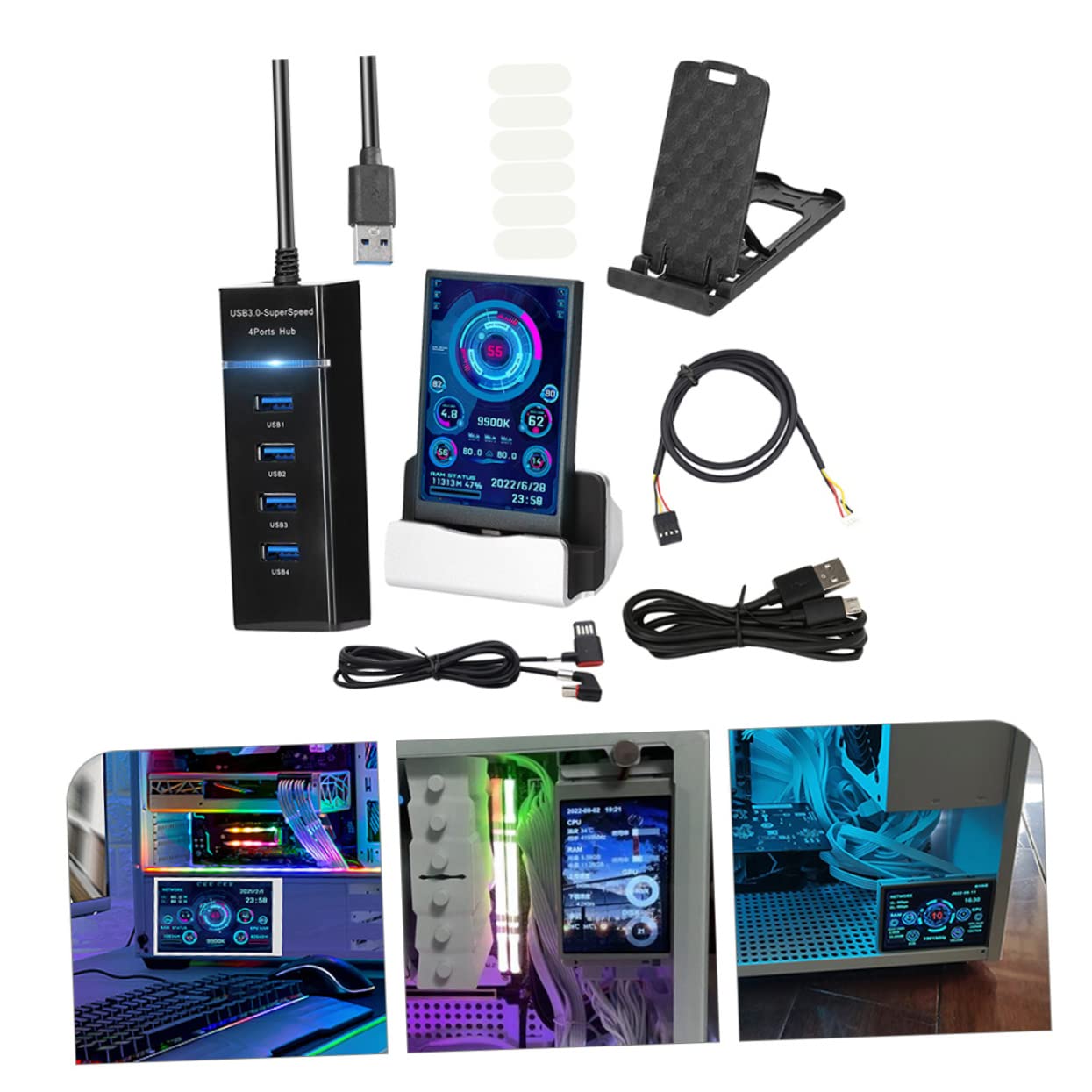 CIYODO Mini Secondary Screen for PC - Computer Case Monitor Display CPU GPU Temp HDD Data Network Usage - Perfect for Gaming Rigs, Workstations & Home Office Setups