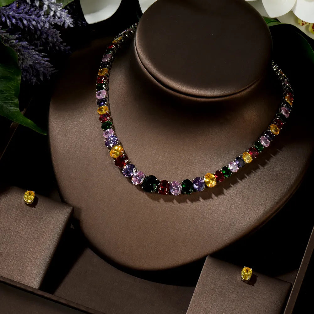 Elegant Multicolor Crystal Necklace for Bridal Party, Wedding, Prom & Evening Events - Sparkling Jewelry for Special Occasions