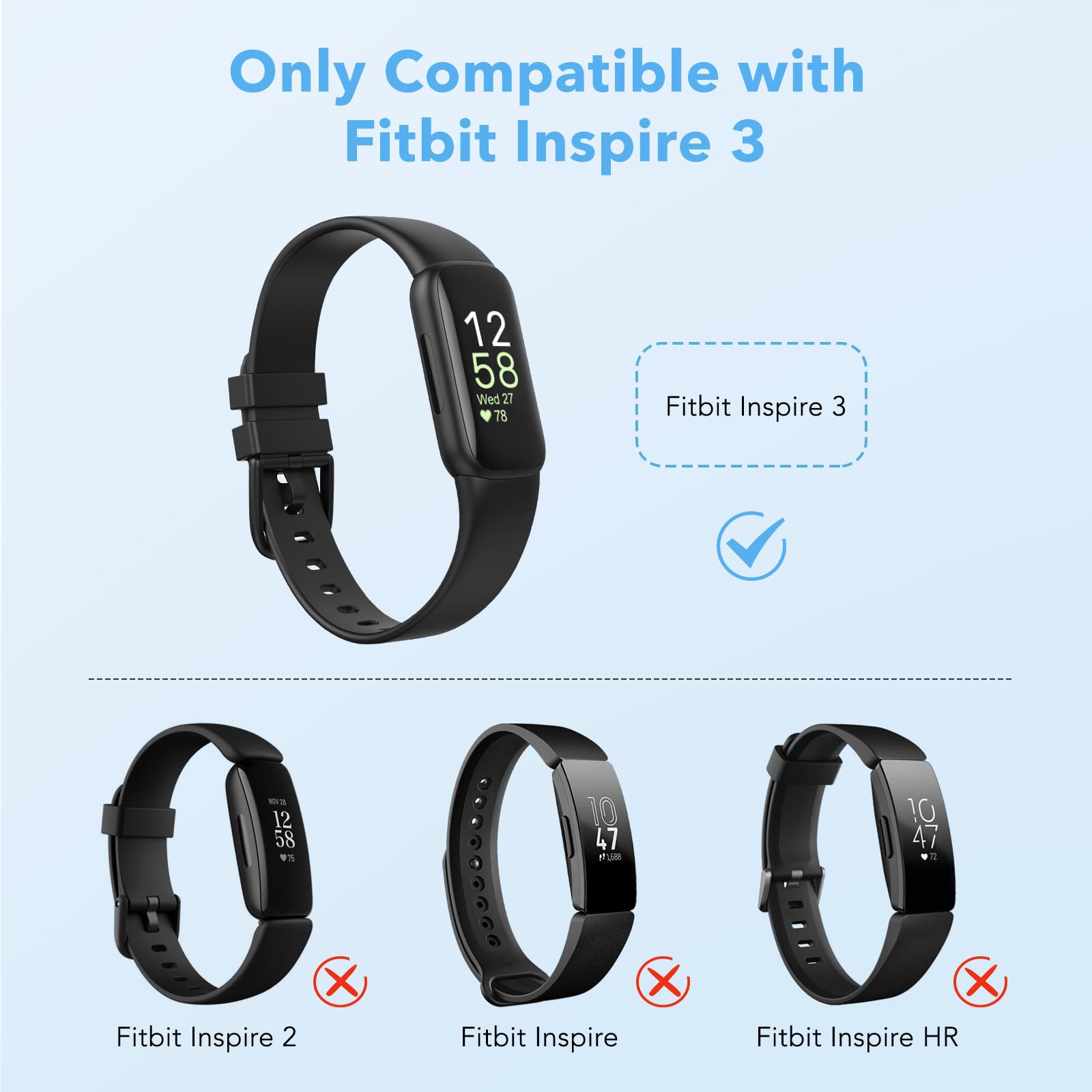 2 Pack Waterproof Replacement Bands for Fitbit Inspire 3 - Soft Sports Wristbands for Women & Men | Durable & Comfortable Fitness Tracker Accessories for Running, Swimming & Daily Wear