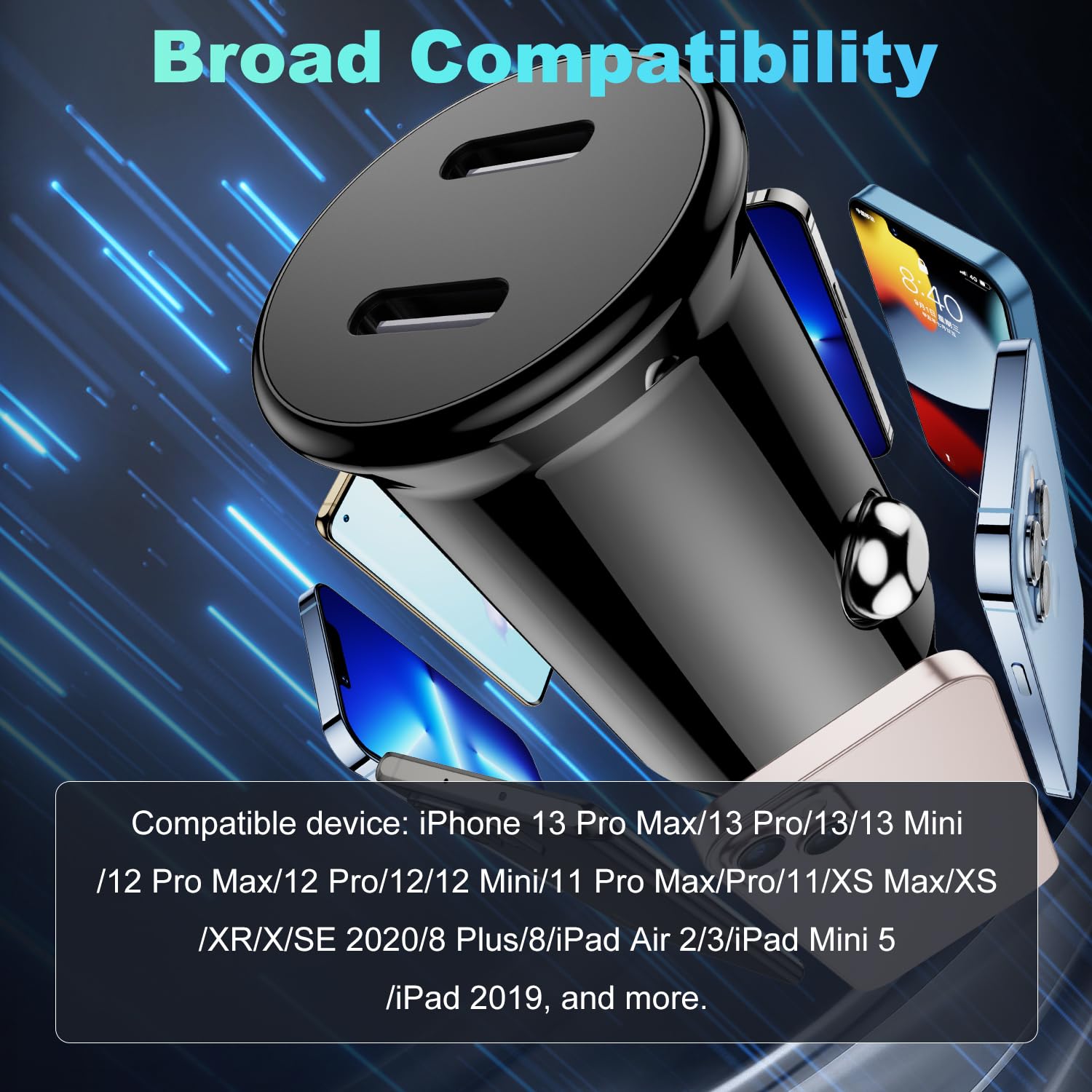 MFi Certified 45W Dual USB C Car Charger for iPhone 14/13/12 Pro - Fast Charging with C to Lightning Cable - Perfect for Road Trips & Commuting