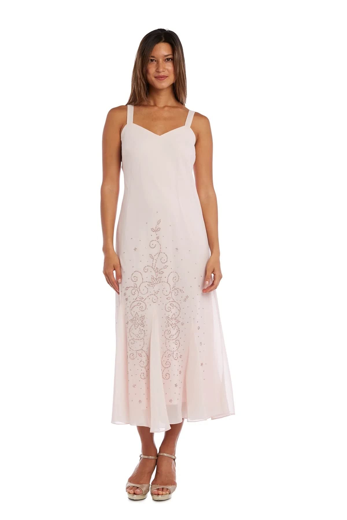 R&M Richards Women's Elegant Chiffon Beaded Dress with Matching Jacket - Perfect for Evening Parties, Weddings & Special Occasions
