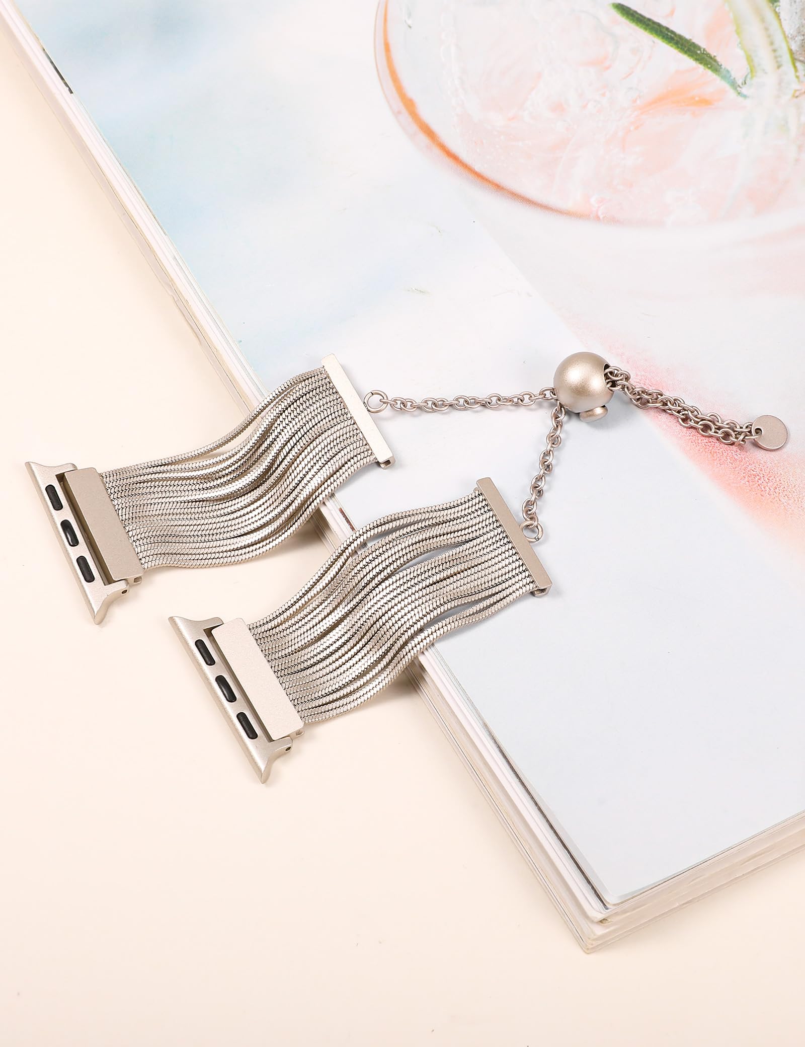 Wearlizer Stainless Steel Tassel Strap Metal Chain Bracelet for Apple Watch 38mm 40mm 41mm 42mm 44mm 45mm 46mm 49mm - Compatible with iWatch Ultra SE Series 10 9 8 7 6 5 4 3 2 - Elegant Dressy Watch Band for Women - Perfect for Work, Parties & Special Occasions