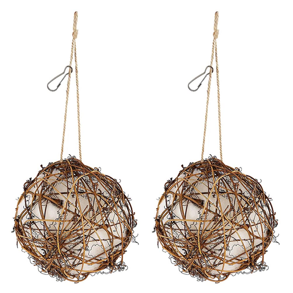Baluue 2 Pack Rattan Bird Feeder Hanging Basket - Natural Woven Bird Food Container for Garden, Patio, Balcony - Perfect for Wild Birds, Pet Birds & Outdoor Decor