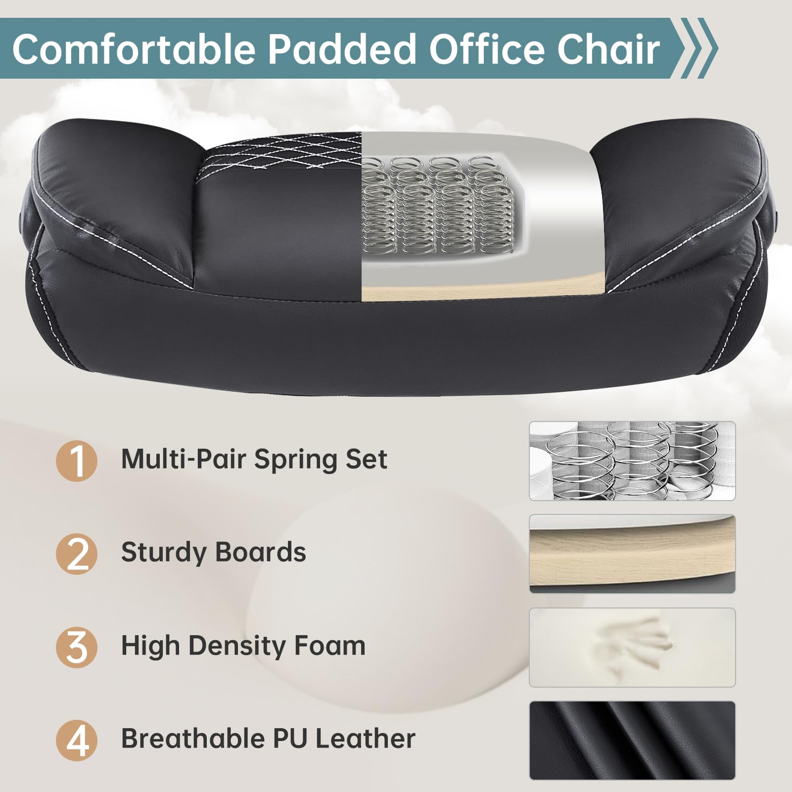 Premium Black Leather Ergonomic Office Chair with Lumbar Support - Adjustable Swivel Executive Desk Chair with Wheels, Flip-Up Armrests & Rocking Function for Home Office, Gaming & Workspaces