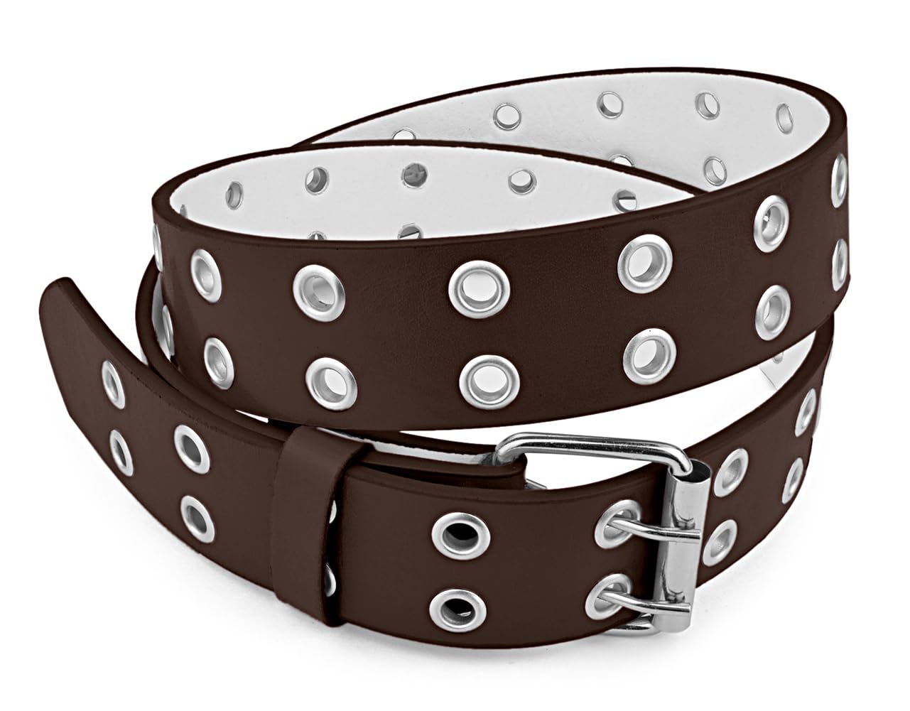 Belle Donne Women's Punk Style Leather Belt with Double Grommets - Adjustable Size for Jeans, Dresses & Casual Outfits