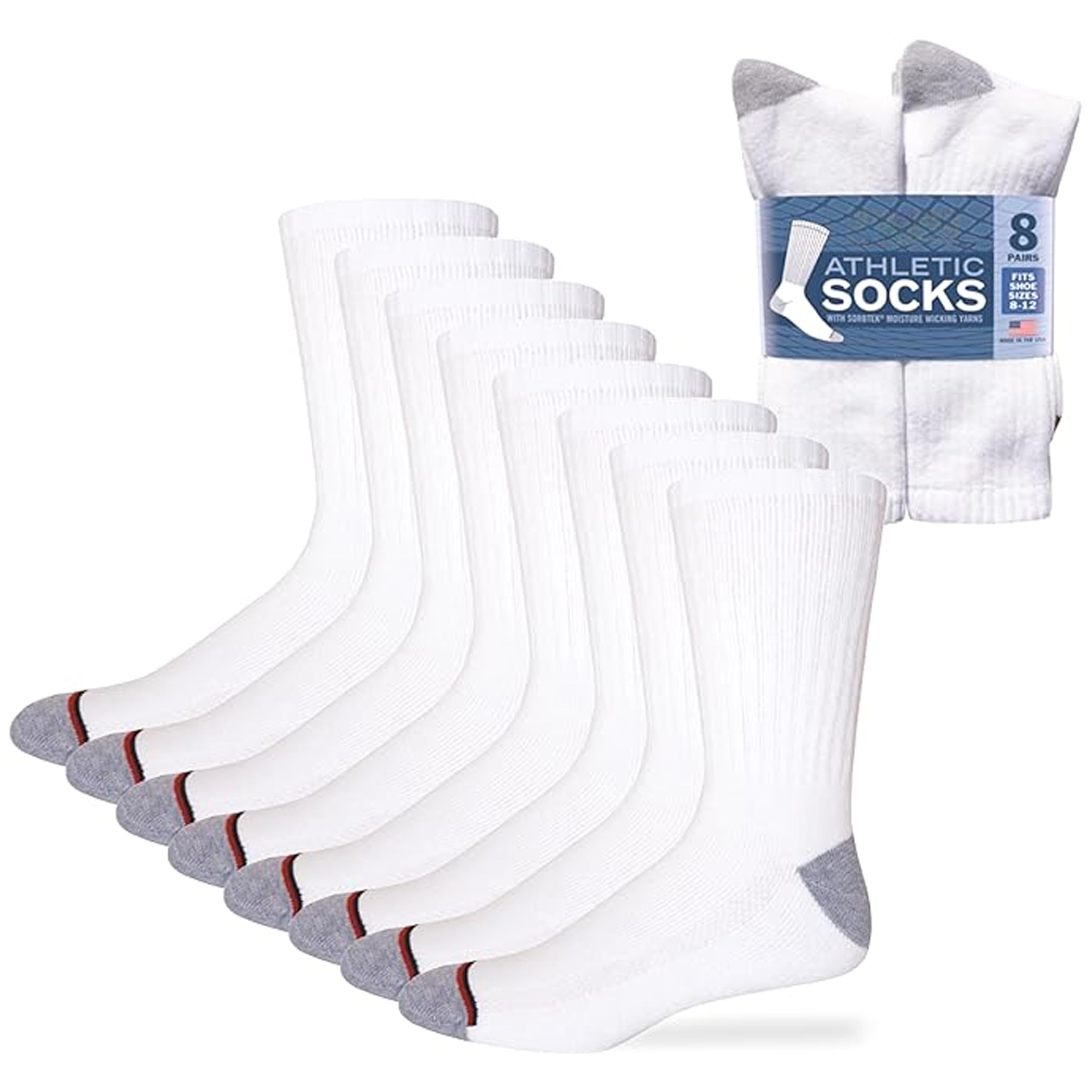 Kirkland Signature Men's Athletic Socks 8-Pack - Breathable Cushioned Workout Socks for Running, Gym & Sports - White, Large (US 10-13) - Perfect for Daily Wear & Active Lifestyles