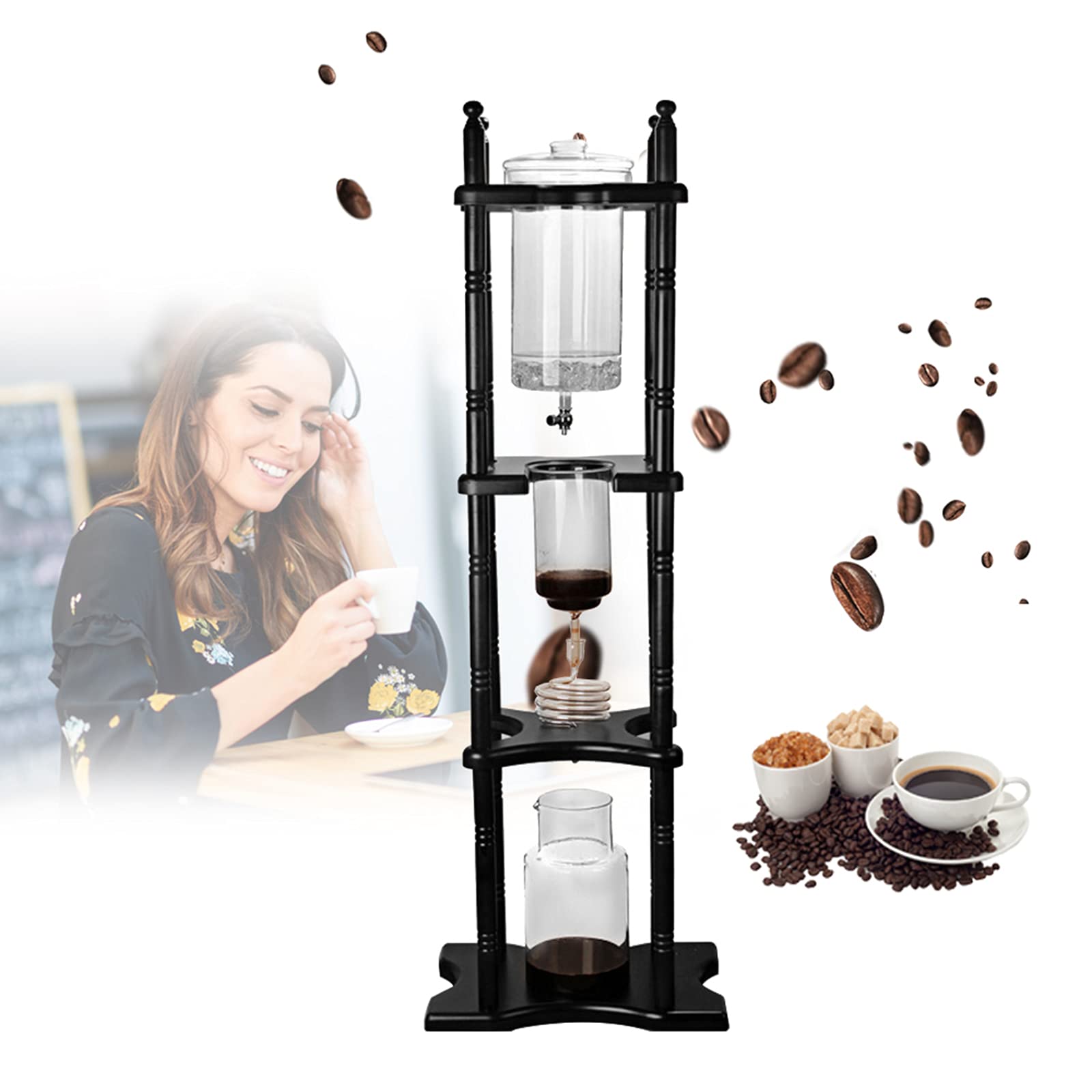 Premium DNYSYSJ Cold Brew Coffee Maker - 8 Cup Capacity with Adjustable Drip Rate Valve & Wooden Stand for Home, Office or Commercial Use | Perfect for Iced Coffee, Cold Brew Concentrate & Barista-Style Drinks