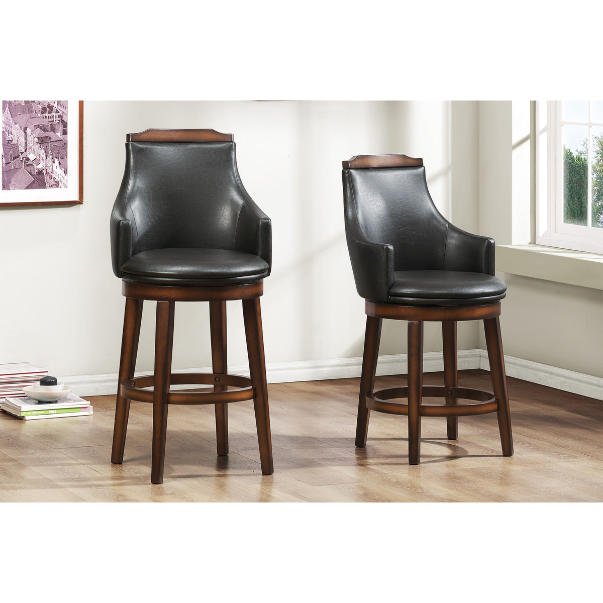 Burnished Oak Swivel Bar Stools - Set of 2 (29