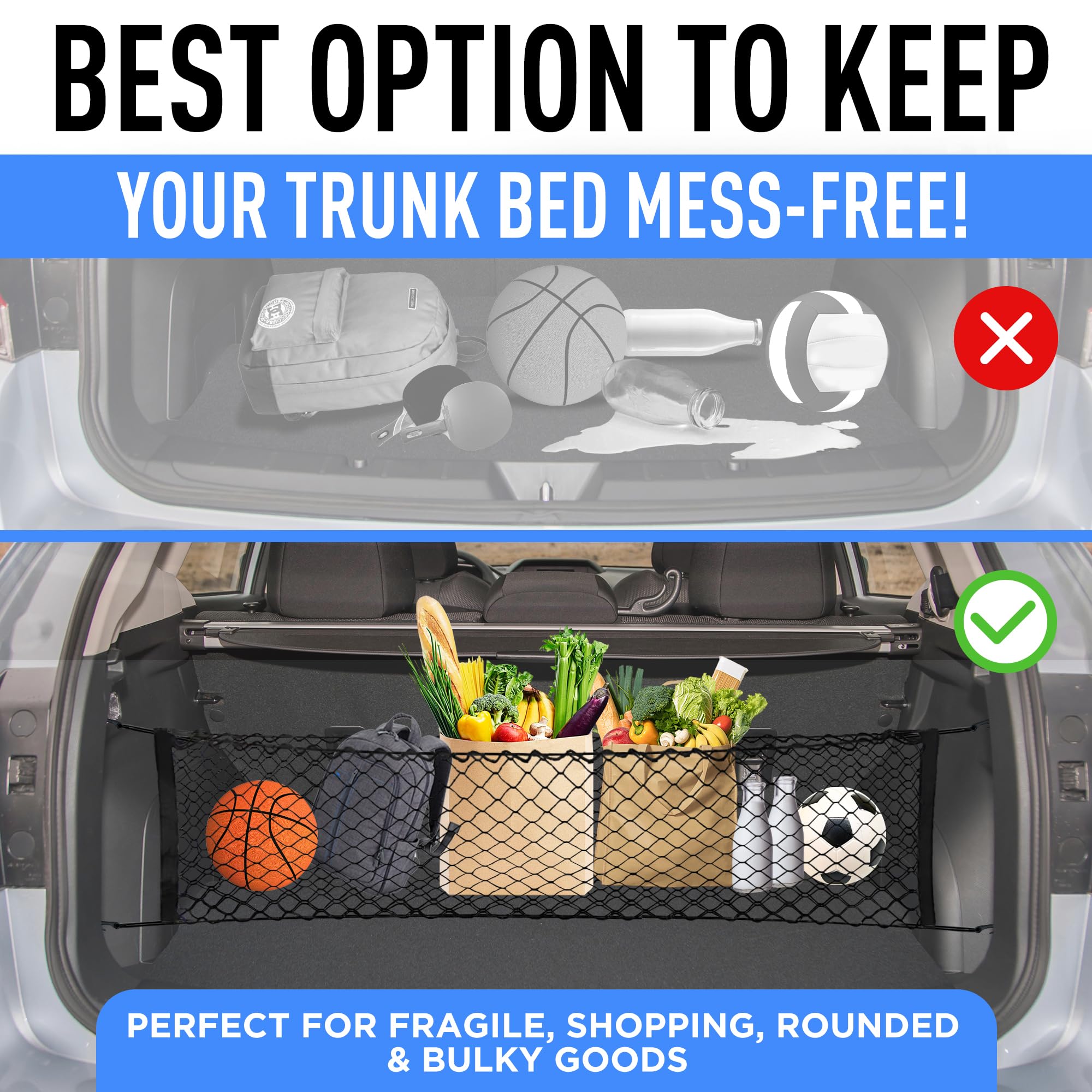 Premium Elastic Trunk Cargo Net for Subaru Impreza 2017-2024 & Crosstrek 2018-2024 - Envelope Style Vehicle Storage Organizer - Heavy Duty Luggage Mesh Net for Car Travel & Road Trips