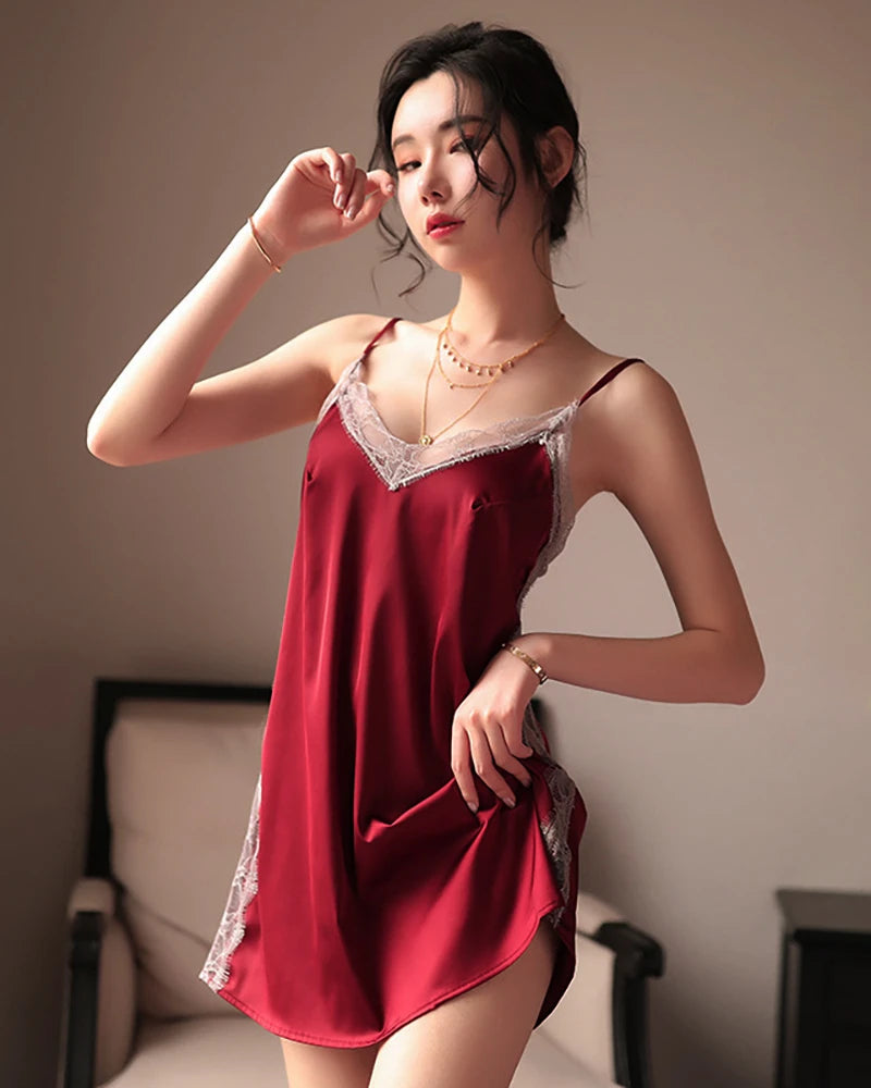 Sexy Backless Lace Up Silk Nightgown - Sheer Bridal Chemise for Women | Perfect for Honeymoon, Anniversary & Romantic Nights