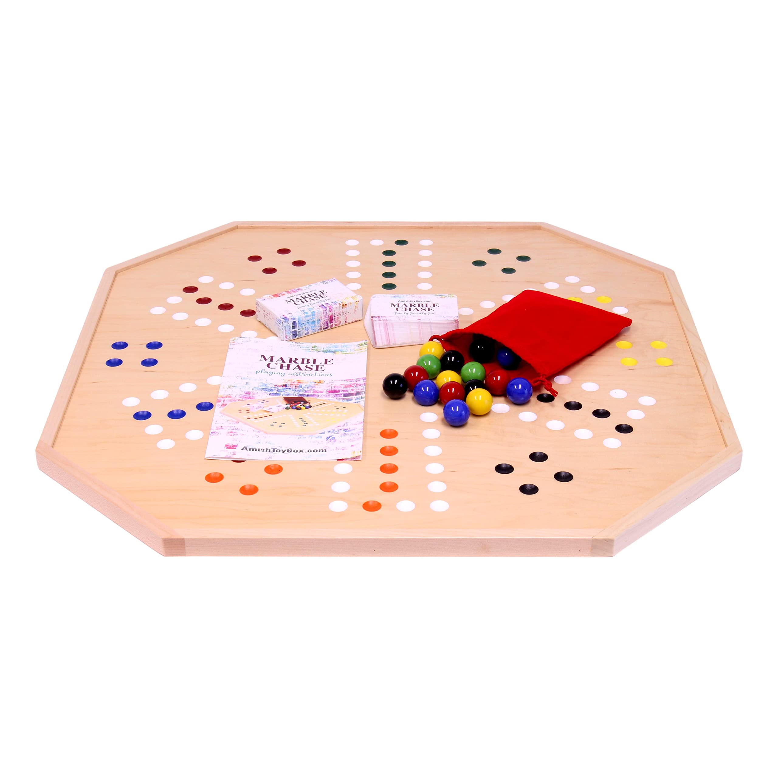 AmishToyBox.com Premium Wooden Marble Chase Board Game Set - Double-Sided 25