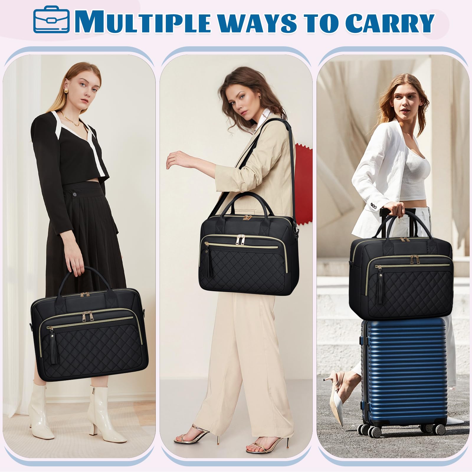 17.3 Inch Waterproof Laptop Bag for Women - Professional Business Briefcase & Large Messenger Bag for Office, Work & College | Durable Computer Case for Commuting, Travel & Daily Use (Black)