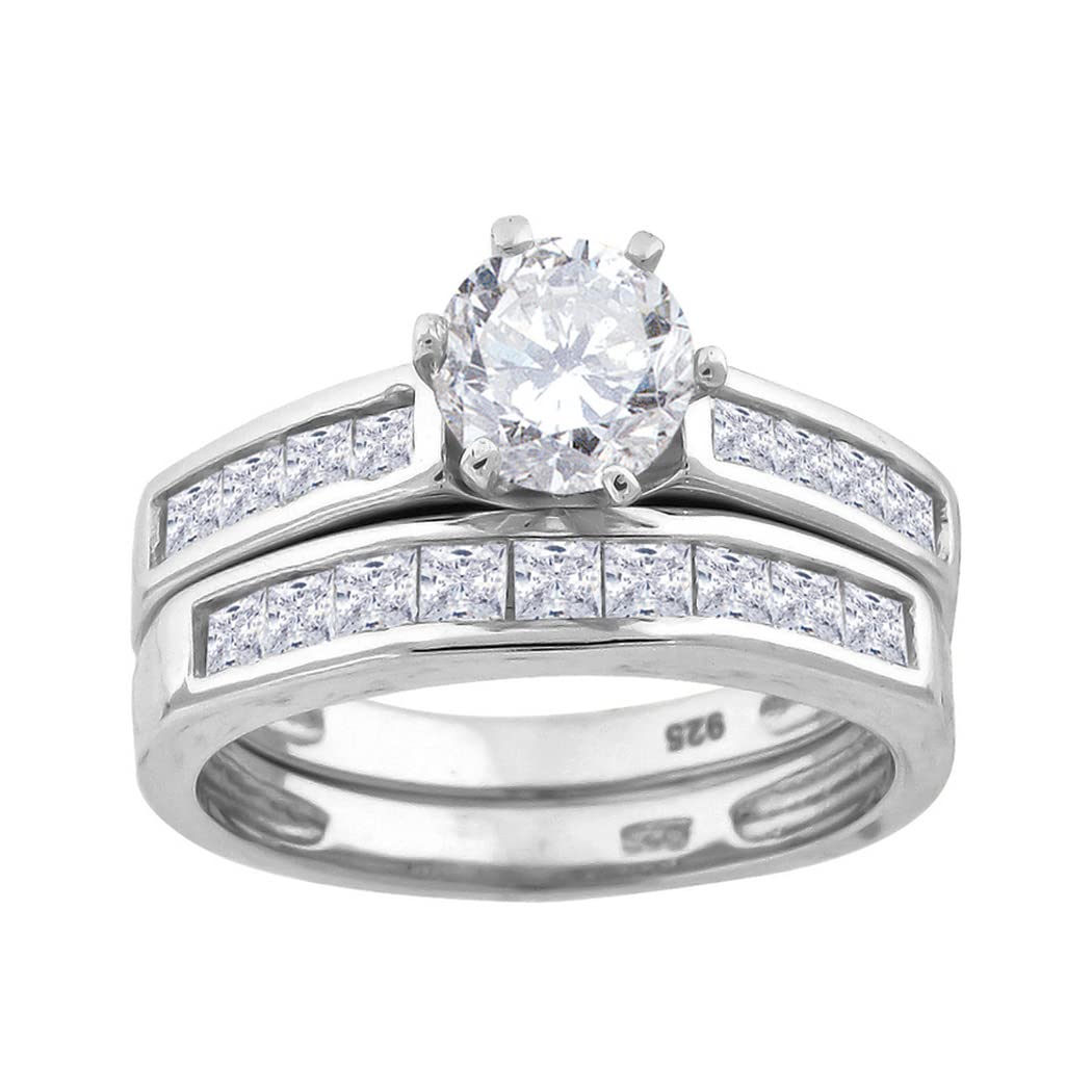 925 Sterling Silver Women's Round CZ Cubic Zirconia Simulated Diamond Solitaire Bridal Wedding Ring Set - Elegant Engagement & Anniversary Jewelry Gift for Her - Perfect for Proposals, Weddings, and Special Occasions