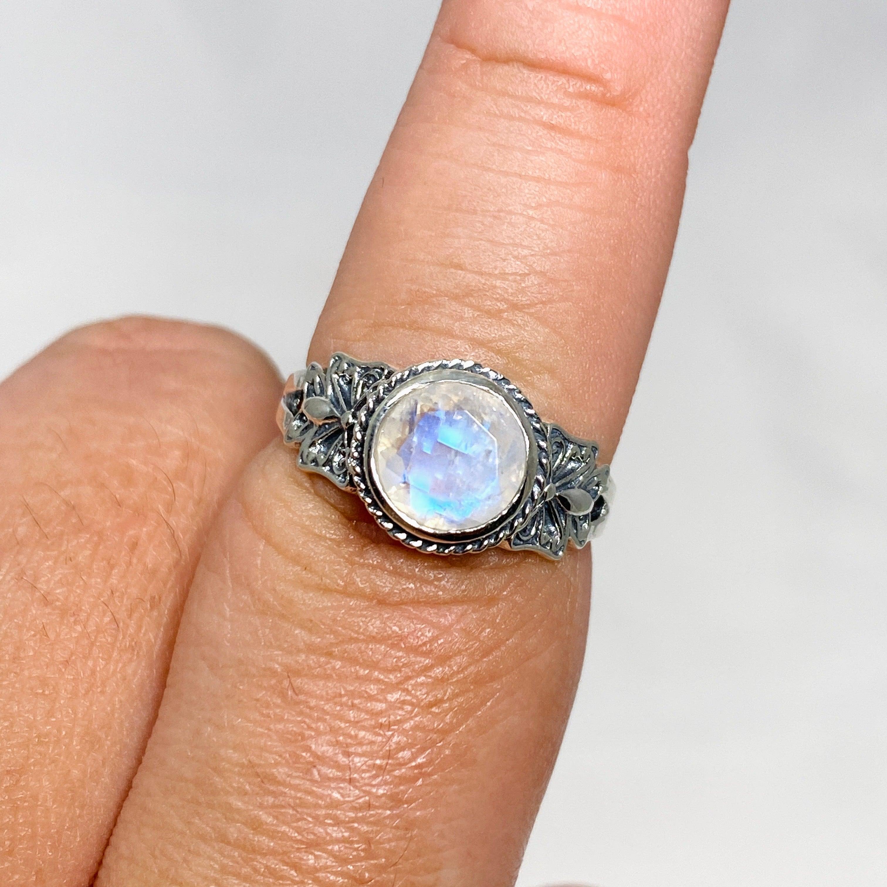 Moonstone Faceted Round Ring in Sterling Silver - Elegant Decorative Jewelry for Women | Perfect for Weddings, Parties & Special Occasions