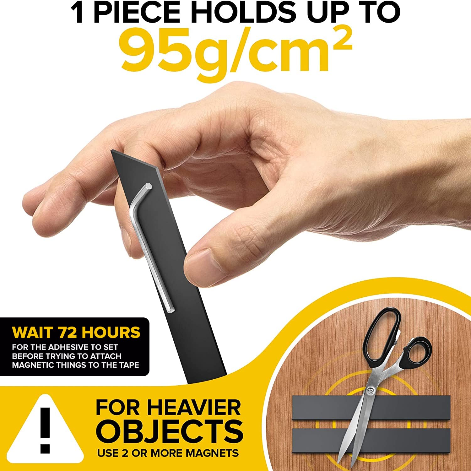 Strong Adhesive Magnetic Strips - Heavy Duty Magnetic Tape for DIY Crafts, Tools & Knife Organization - Wall Mount Magnetic Tool Holder for Kitchen, Garage, Workshop & Garden - Perfect for Organizing Utensils, Gardening Tools & Workshop Equipment