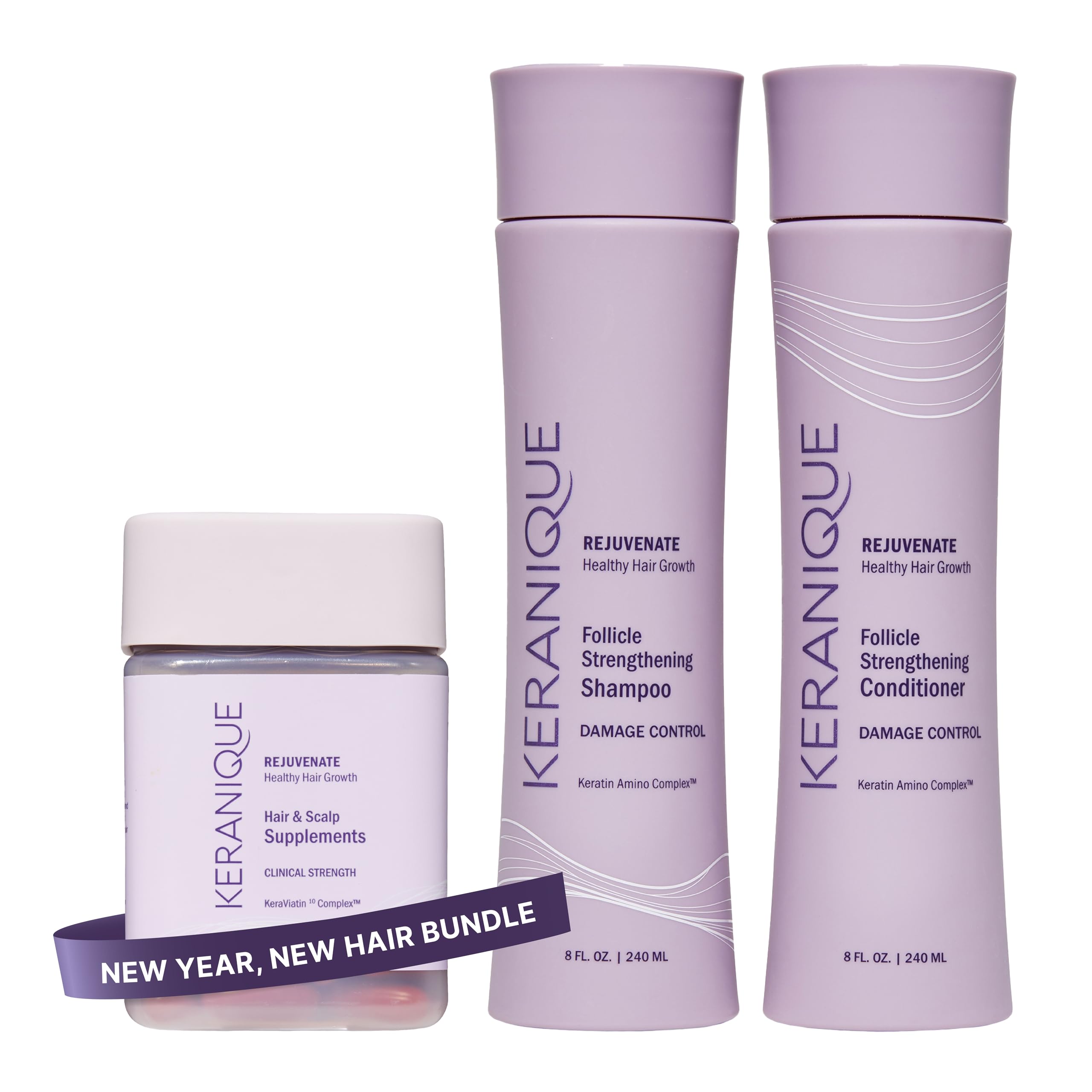 Keranique Hair Growth Supplements & Repair Shampoo Conditioner Set - Thickening & Volumizing Treatment for Thinning Hair | Perfect for Daily Hair Care Routine & Post-Chemo Recovery