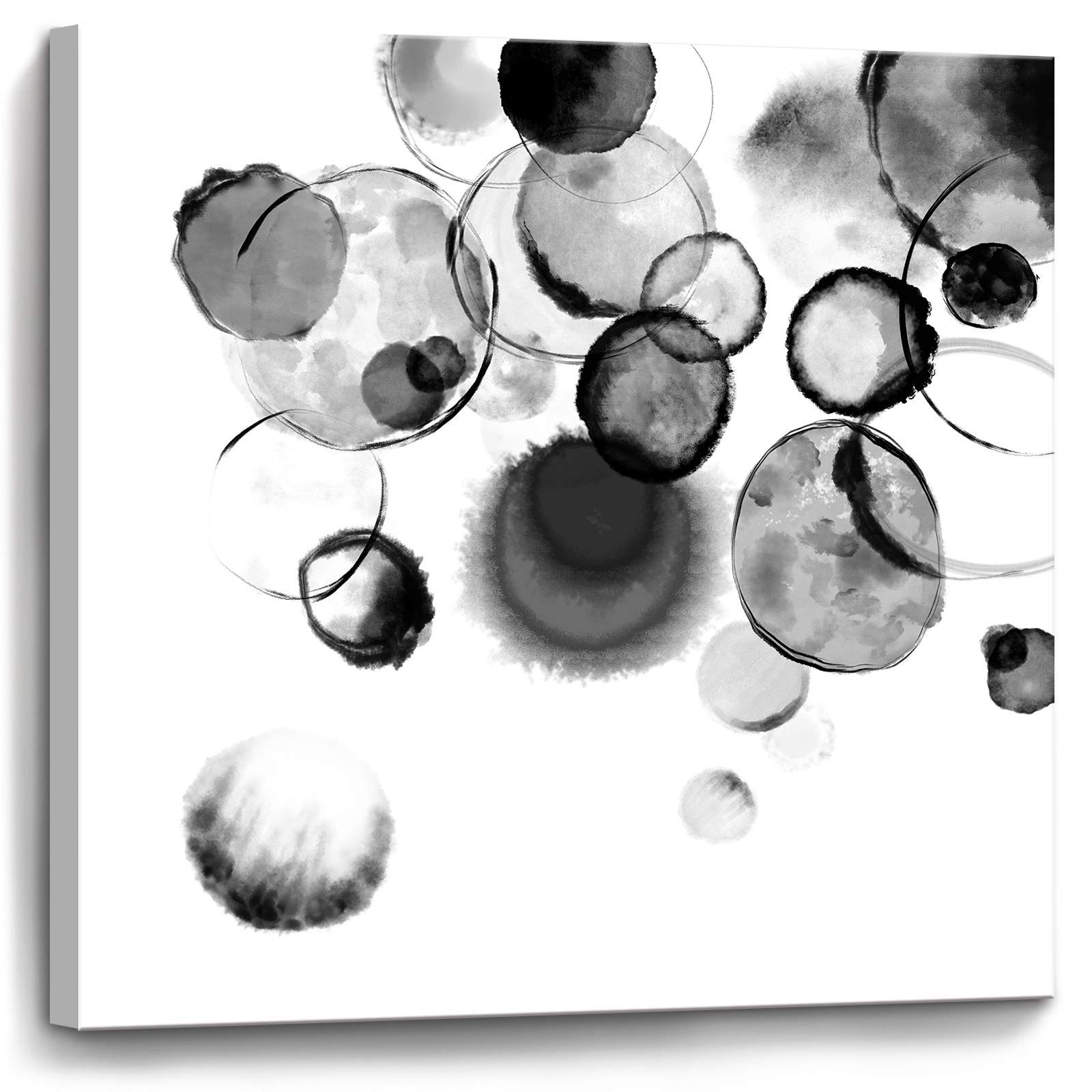 Black and White Bubbles Framed Canvas Wall Art - 14x14 Inch Modern Ink Wash Painting for Bathroom, Bedroom, Kitchen & Office Decor | Ready to Hang Home Decoration | Perfect for Spa, Living Room & Workspace Wall Decor