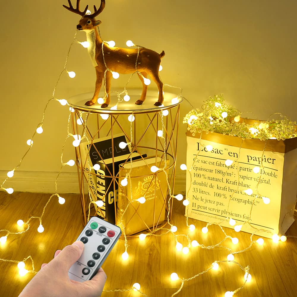33FT LED Globe String Lights with Remote Control - 8 Lighting Modes, 100 Warm White Bulbs for Indoor & Outdoor Use - Perfect for Bedroom, Garden, Patio, Party and Wedding Decorations