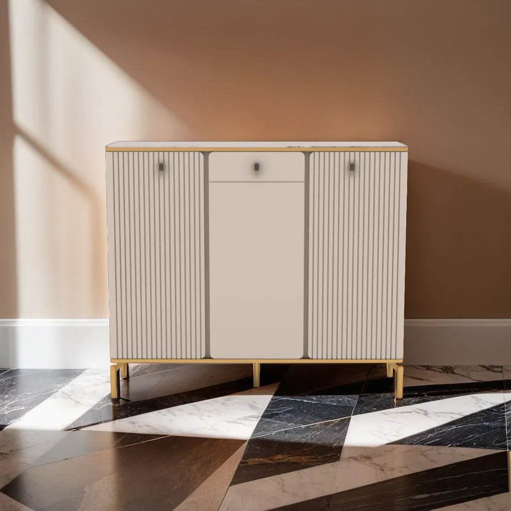 Koda II 3 Door Shoe Cabinet with Durable Sintered Stone Top - 120cm Entryway Storage Organizer for Shoes, Boots & Accessories | Perfect for Hallway, Mudroom & Apartment Entry