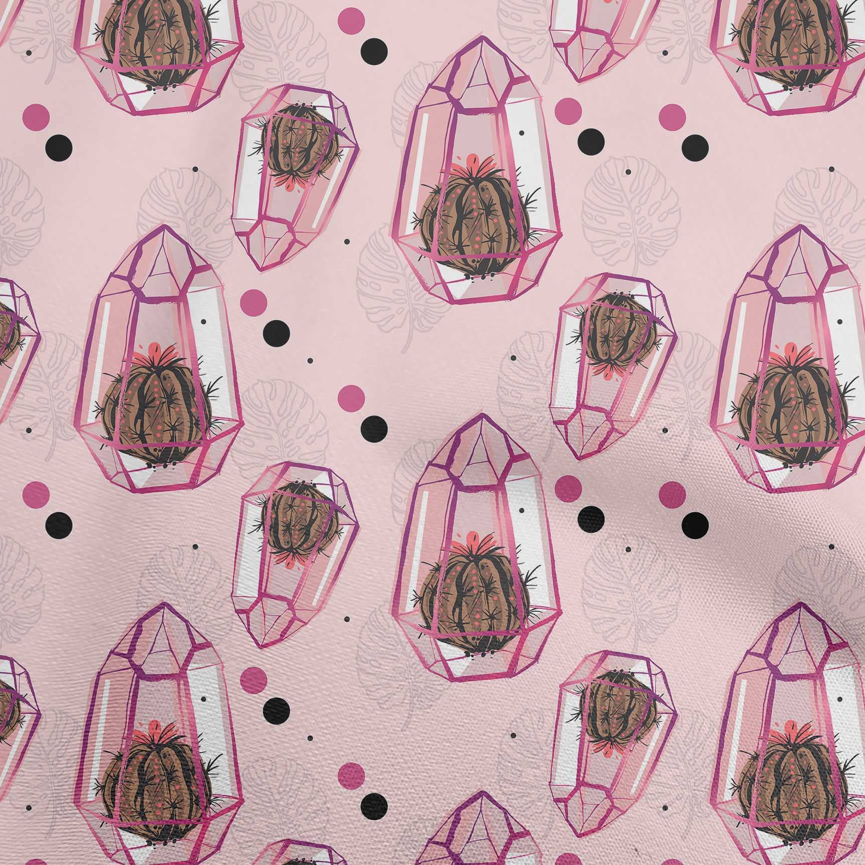 oneOone Georgette Viscose Fabric - Light Pink Cactus Print Dress Material (42 Inches Wide) | Perfect for Summer Dresses, Boho Tops & DIY Sewing Projects