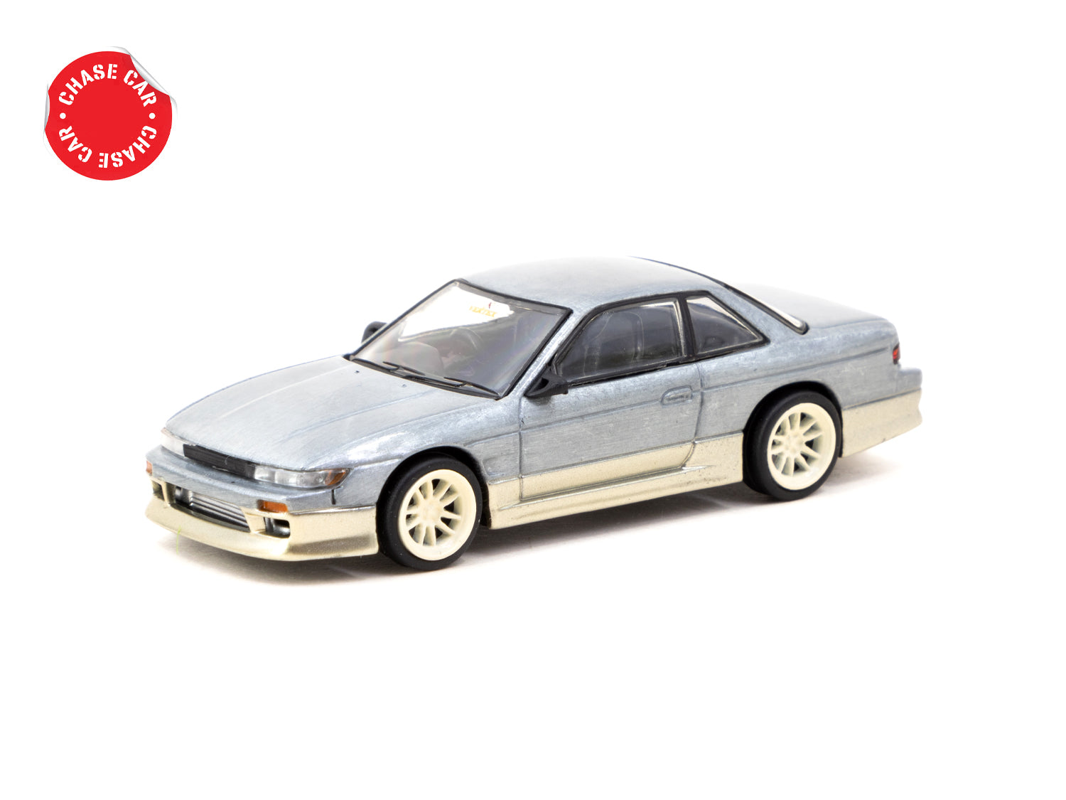 Tarmac Works 1/64 Scale VERTEX Nissan Silvia S13 Diecast Model Car - White & Gold Lamley Special Edition - Collectible Miniature Vehicle for Display & Racing Scenes