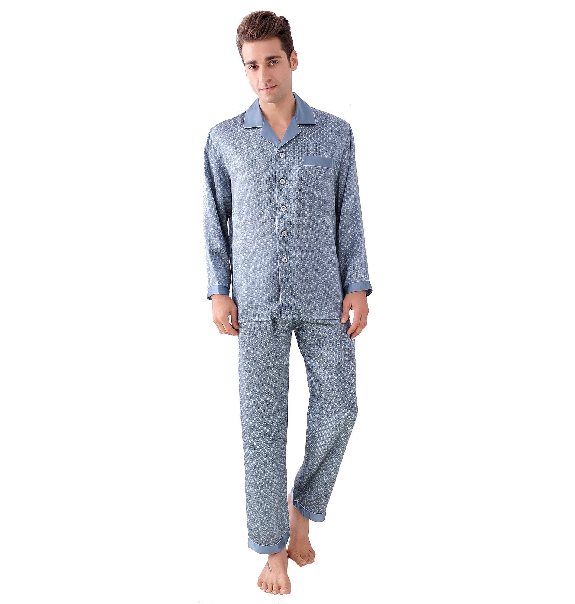 Premium Men's Silk Pajama Set - 100% Mulberry Silk Sleepwear with Button-Down Shirt & Pants for Ultimate Comfort | Luxury Loungewear for Relaxation, Sleep & Home Comfort