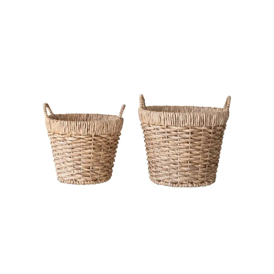 Hand Woven Water Hyacinth Basket Set - Natural Eco-Friendly Storage Baskets for Home Organization, Laundry, or Picnic - Perfect for Living Room, Bedroom, and Bathroom Decor