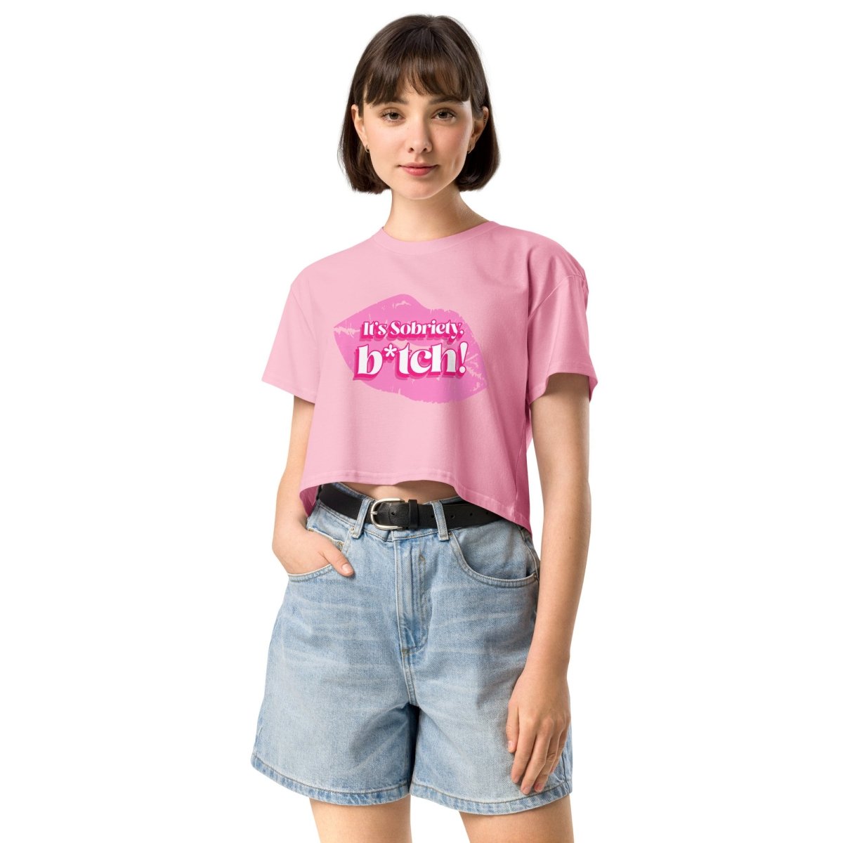 Sobriety Crop Top - Motivational Sobriety Statement Shirt - 'It's Sobriety, B*tch!' Slogan Tee for Women | Perfect for AA Meetings, Recovery Support & Sober Living
