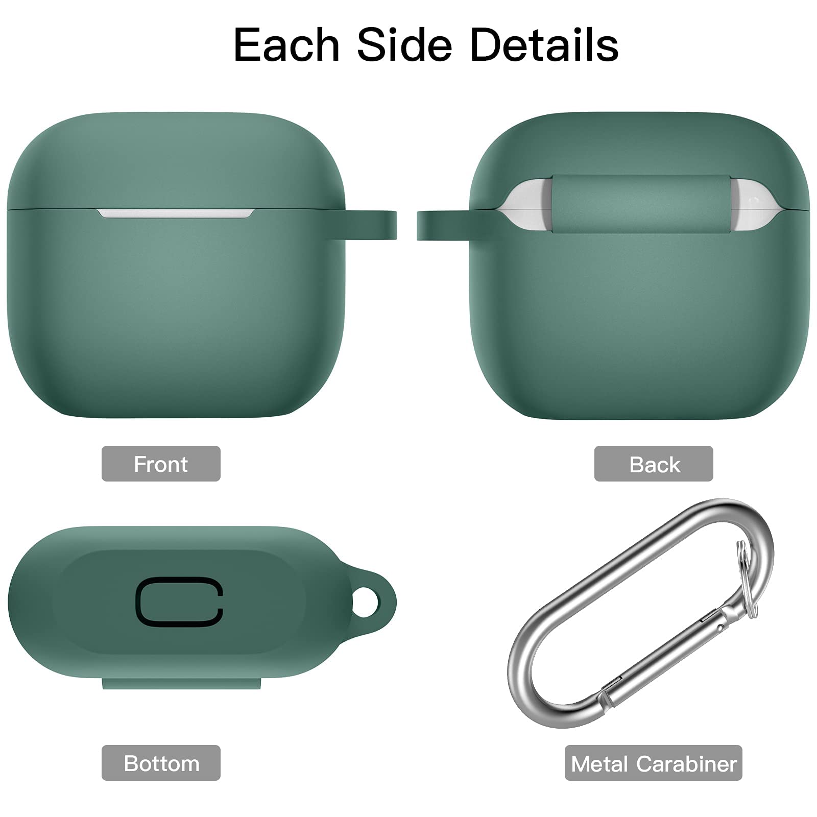 Upeak AirPods 3rd Generation Case (2021) - Premium Shock-Absorbing Silicone Protective Cover with Keychain for Apple AirPods 3 - Pine Green - Perfect for Travel, Gym & Daily Protection