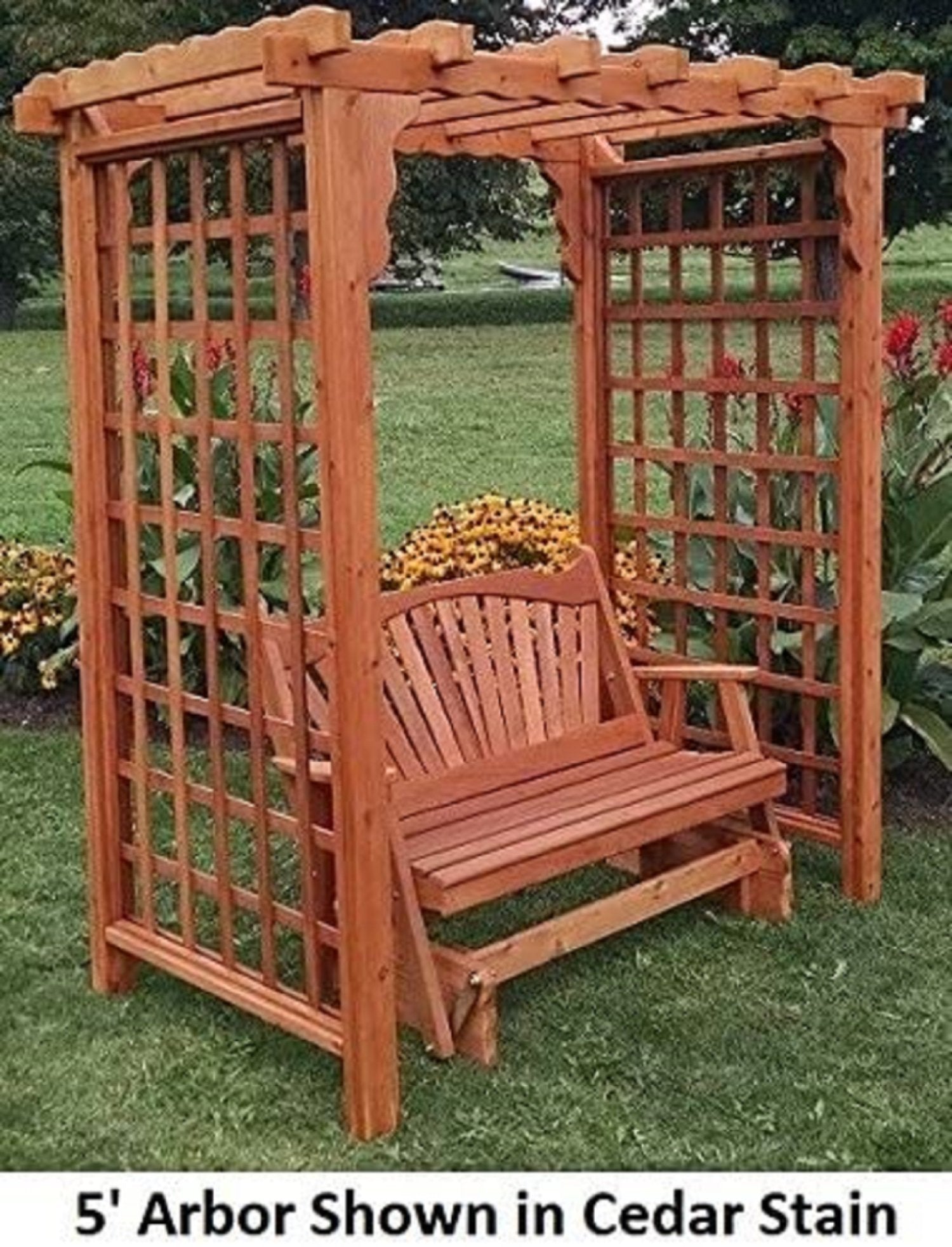 Amish Handcrafted Cedar Wood Lexington Arbor with Deck & Glider - Perfect for Garden, Patio, and Backyard Relaxation