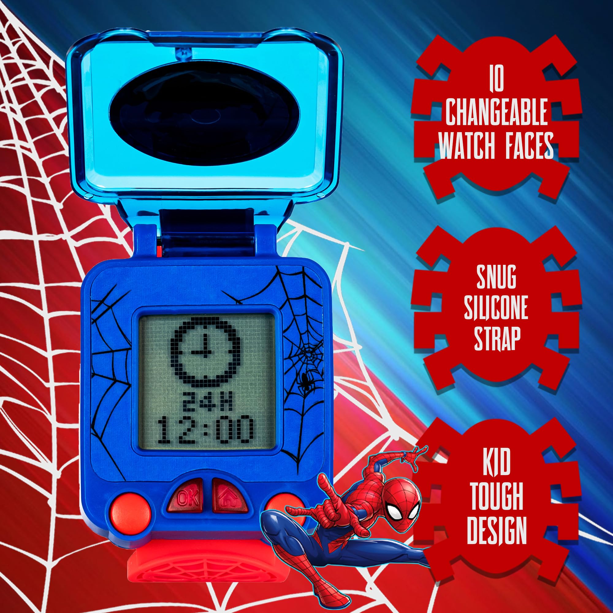 Accutime Marvel Spider-Man Digital Watch for Kids - Educational Learning Watch with Timer, Stopwatch, Alarm & Games - Red Strap for Boys & Girls Ages 3+ | Perfect for School, Playtime & Superhero Adventures
