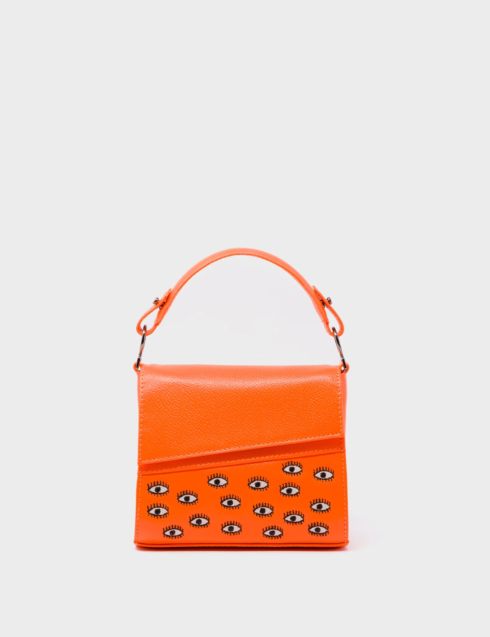 Anastasio Micro Crossbody Handbag - Neon Orange Genuine Leather with Eye Embroidery Design | Perfect for Women's Daily Use, Parties, and Travel Accessories