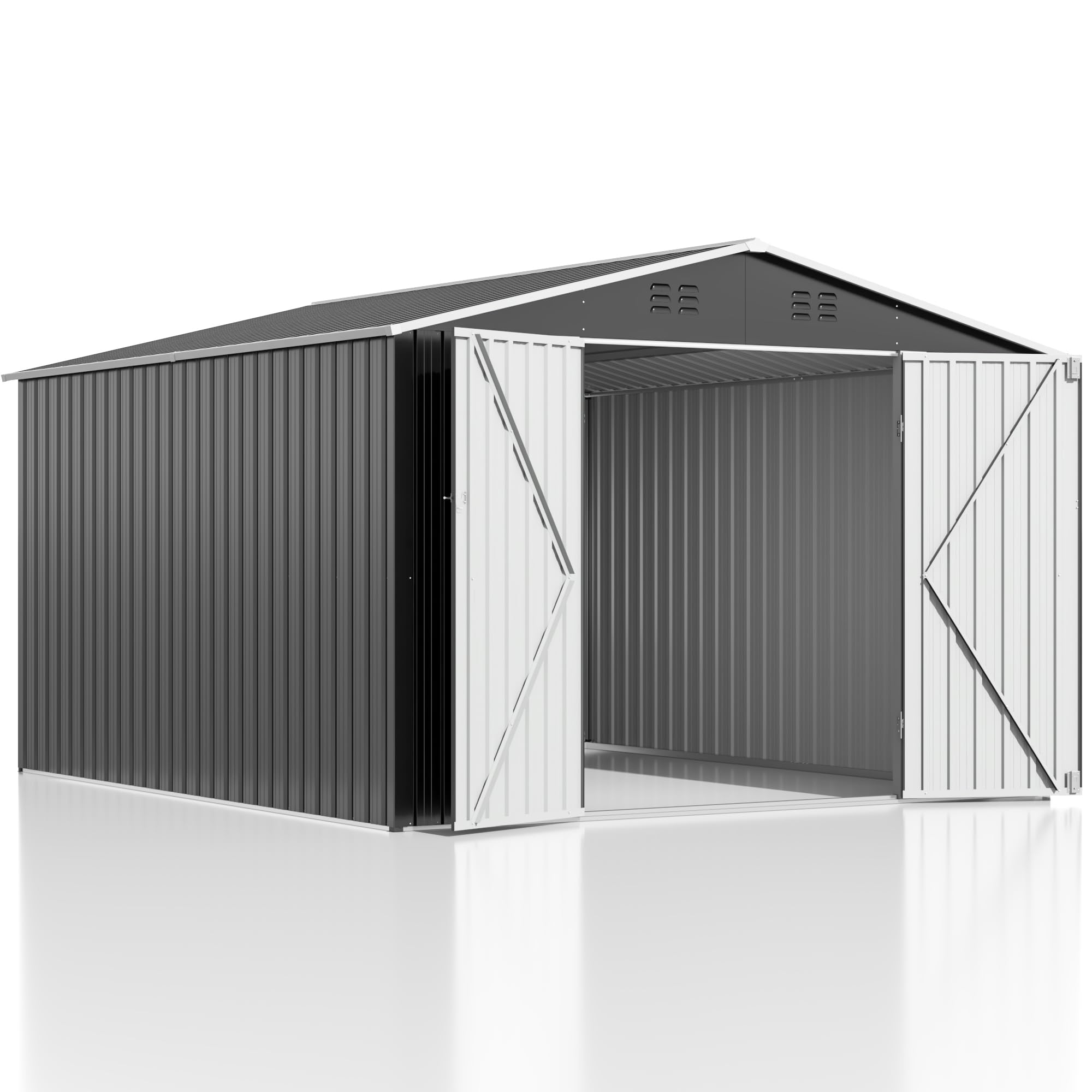 10x10 FT Outdoor Storage Shed - Heavy Duty Metal Garden Shed with Reinforced Frame & Lockable Doors - Waterproof Tool Shed for Backyard, Patio, Lawn Equipment (Grey) - Perfect for Storing Gardening Tools, Lawn Mowers & Outdoor Furniture