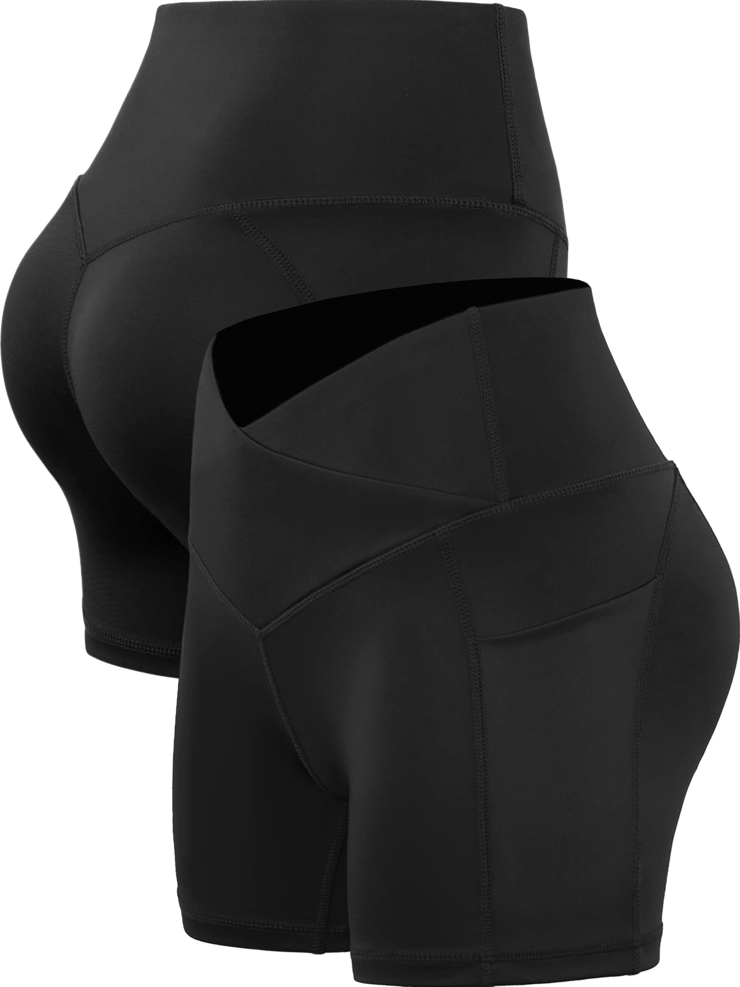 CADMUS 3 Pack Women's High Waisted Yoga Shorts - Spandex Compression Workout Biker Shorts with Deep Side Pockets for Running, Gym & Lounge Wear